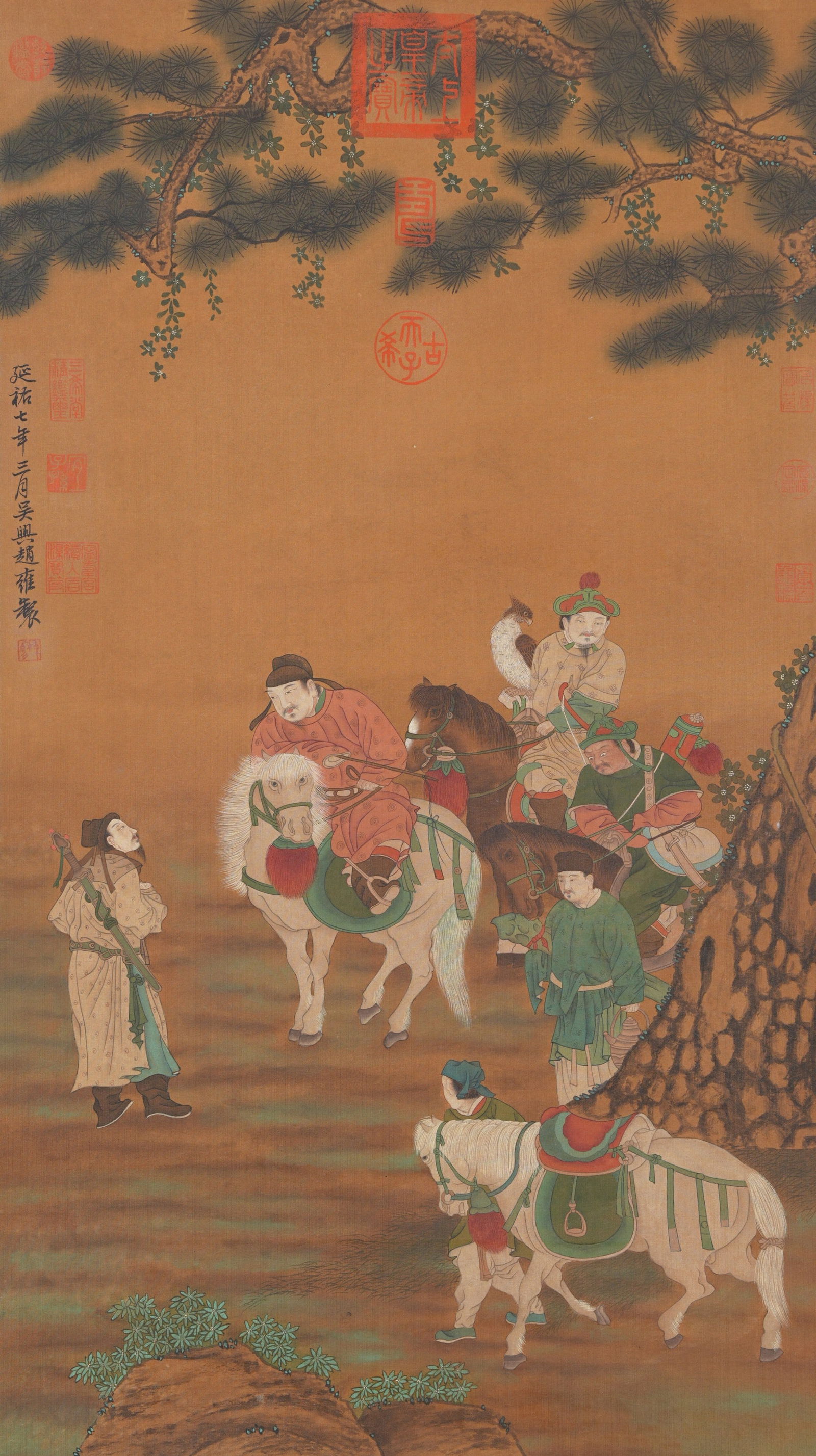 A FIGURE NARRATIVE PAINTING ON SILK BY ZHAO YONG.趙雍: Figure narrative painting on silk by Zhao Yong.趙雍
