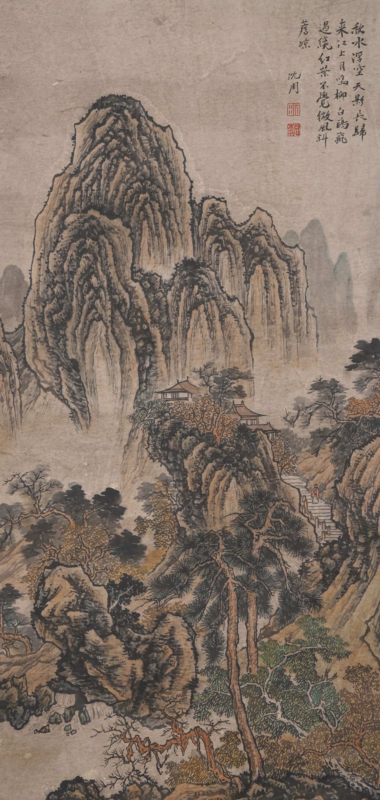 A LANDSCAPE PAINTING ON PAPER BY SHEN ZHOU.沈周: Landscape painting on paper by Shen Zhou.沈周