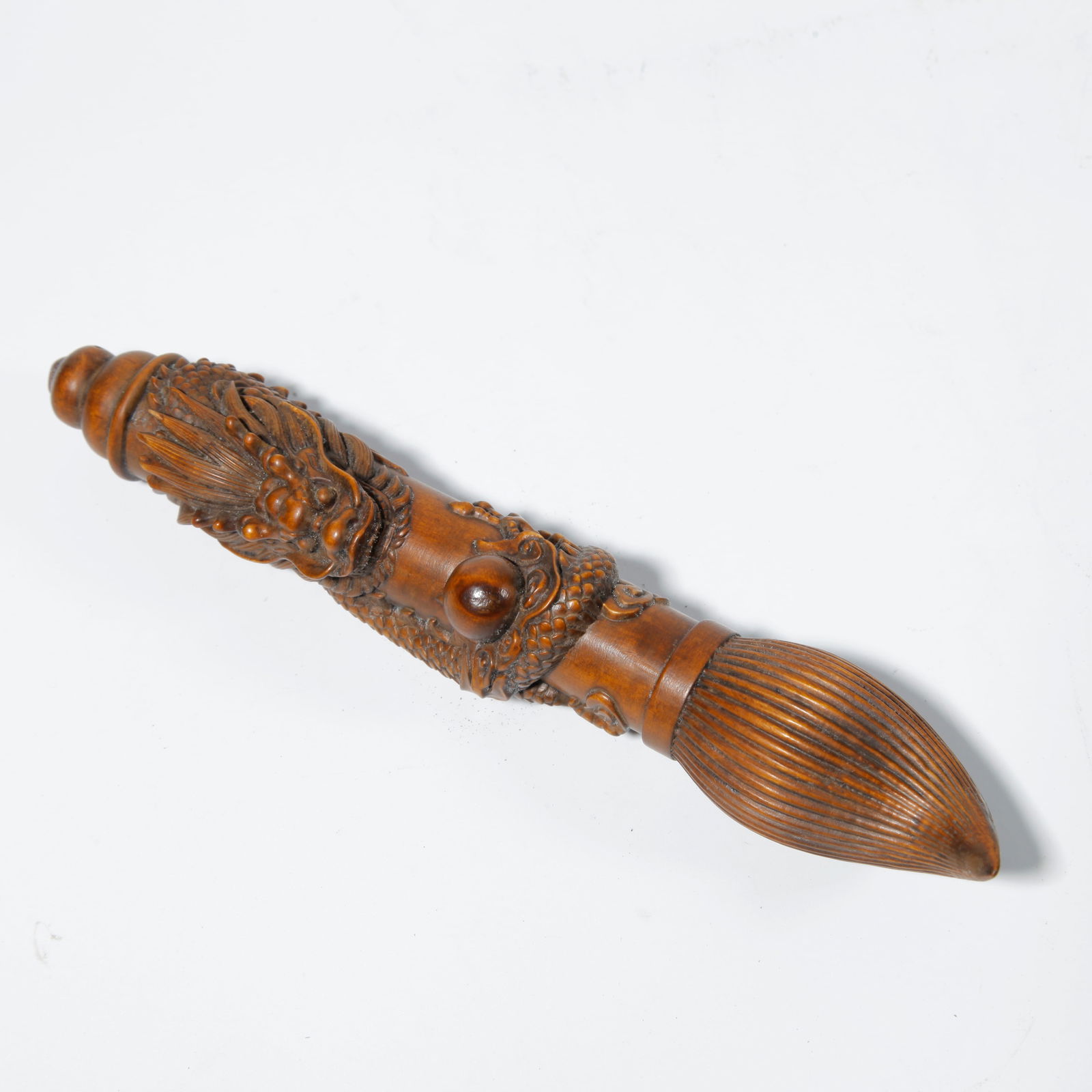 A BOXWOOD BRUSH WITH CHI DRAGON CARVING (1 of 9)