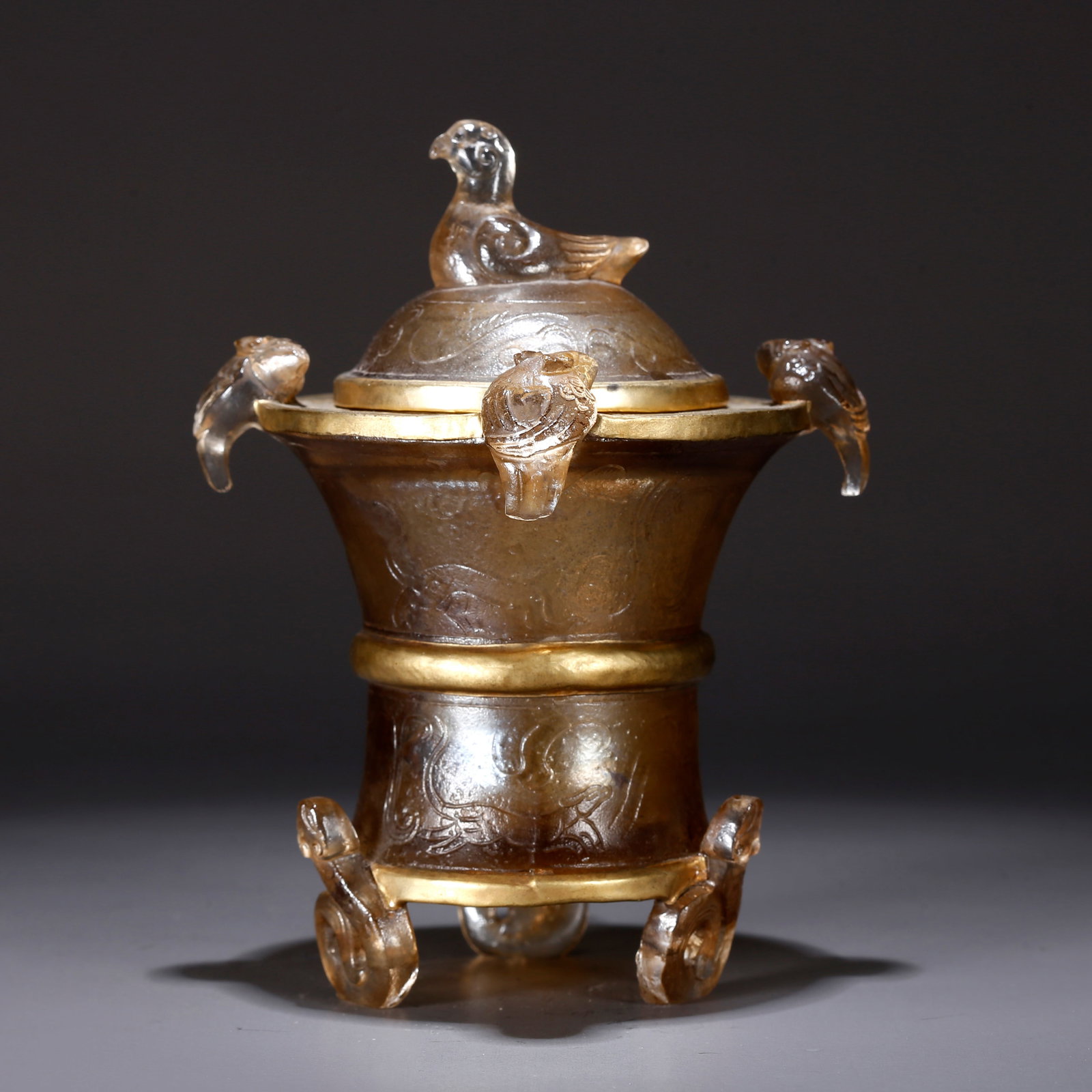 A CRYSTAL CARVED TRIPOD CENSER (1 of 10)