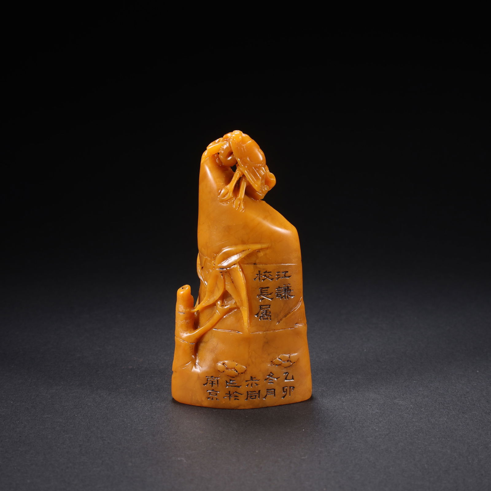 A TIANHUANG STONE BAMBOO-SEGMENT CICADA SEAL: Tianhuang Stone Bamboo-Segment Cicada Seal