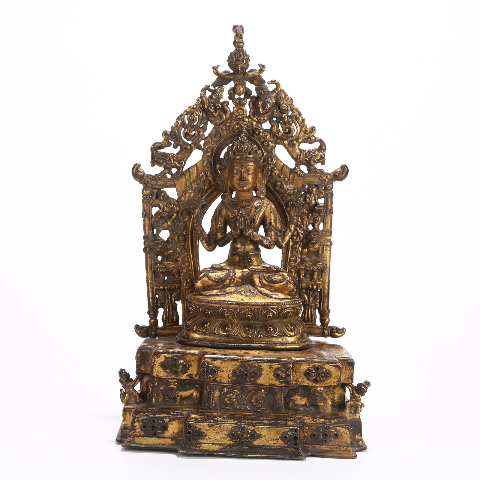 A GILT BRONZE FOUR-ARMED AVALOKITESHVARA STATUE (1 of 11)