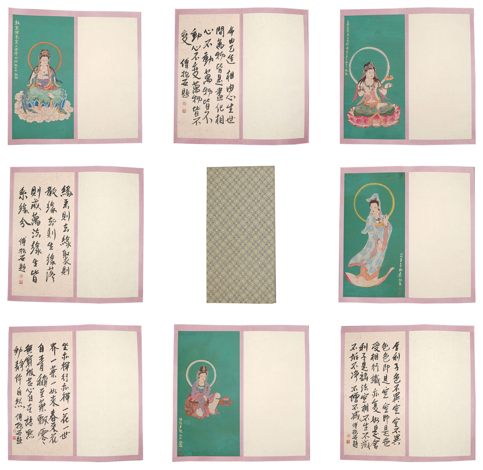 A ALBUM OF BUDDHIST FIGURE PAINTINGS ON SILK BY ZHANG DAQIAN (9 LEAVES).張大千 (1 of 11)