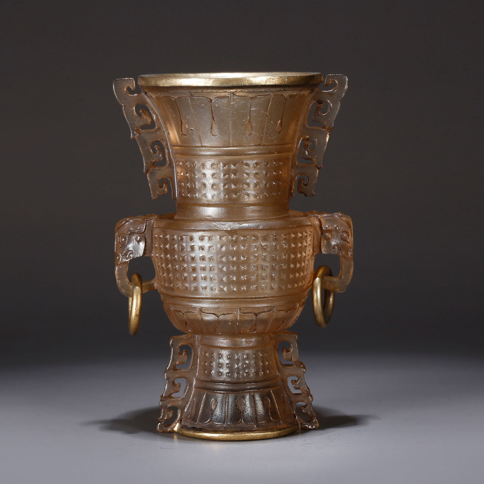 A CRYSTAL CARVED FLOWER GU VASE (1 of 10)