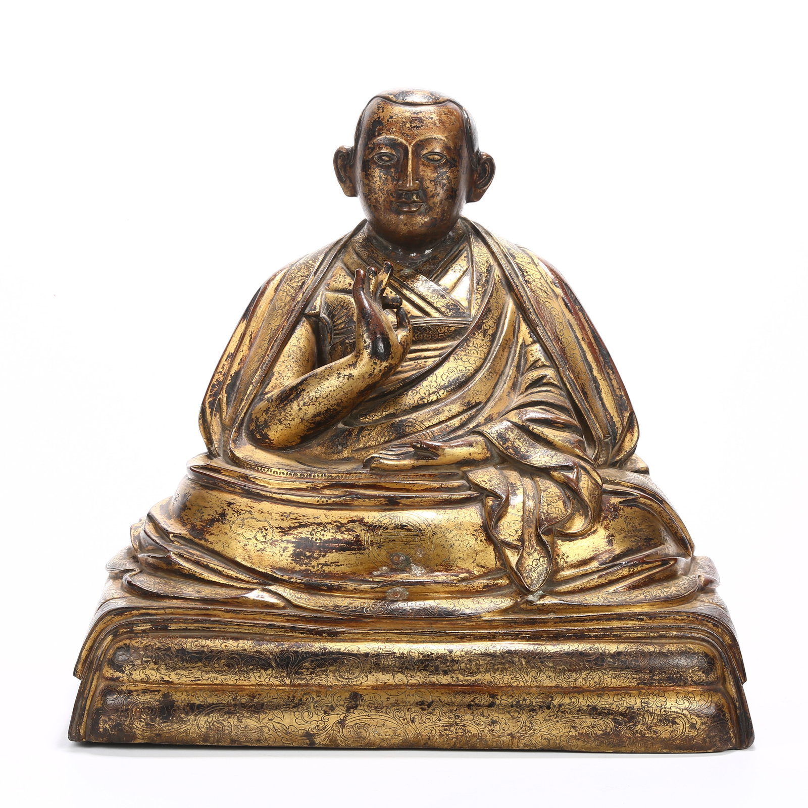 A GILT BRONZE GURU STATUE (1 of 10)
