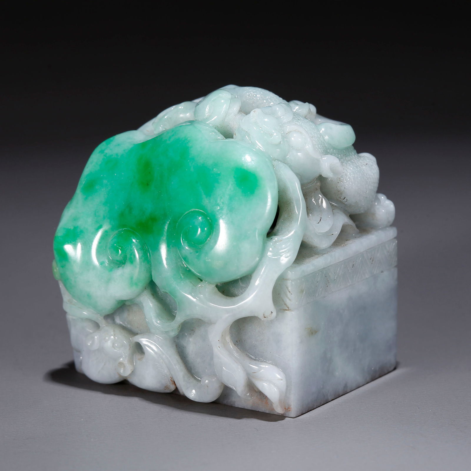 A JADEITE SEAL CARVED WITH CHILONG PATTERN (1 of 9)