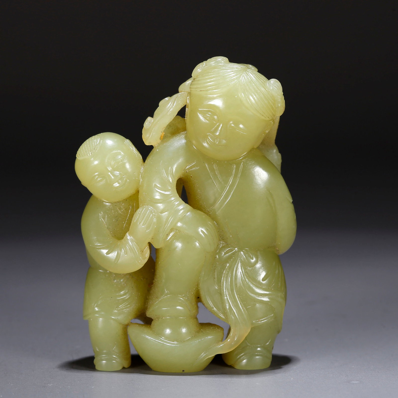A HETIAN YELLOW JADE ORNAMENT CARVED WITH TWO BOYS (1 of 9)