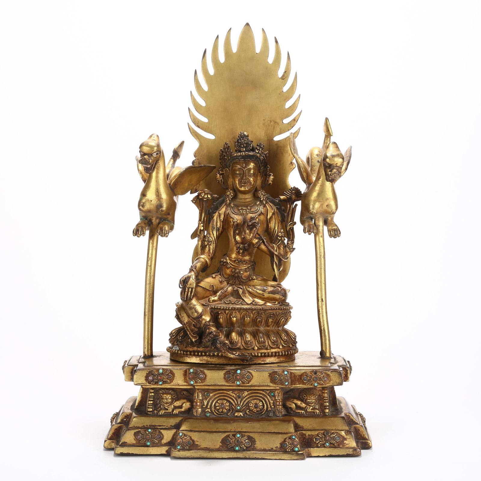 A GILT BRONZE GREEN TARA STATUE (1 of 11)