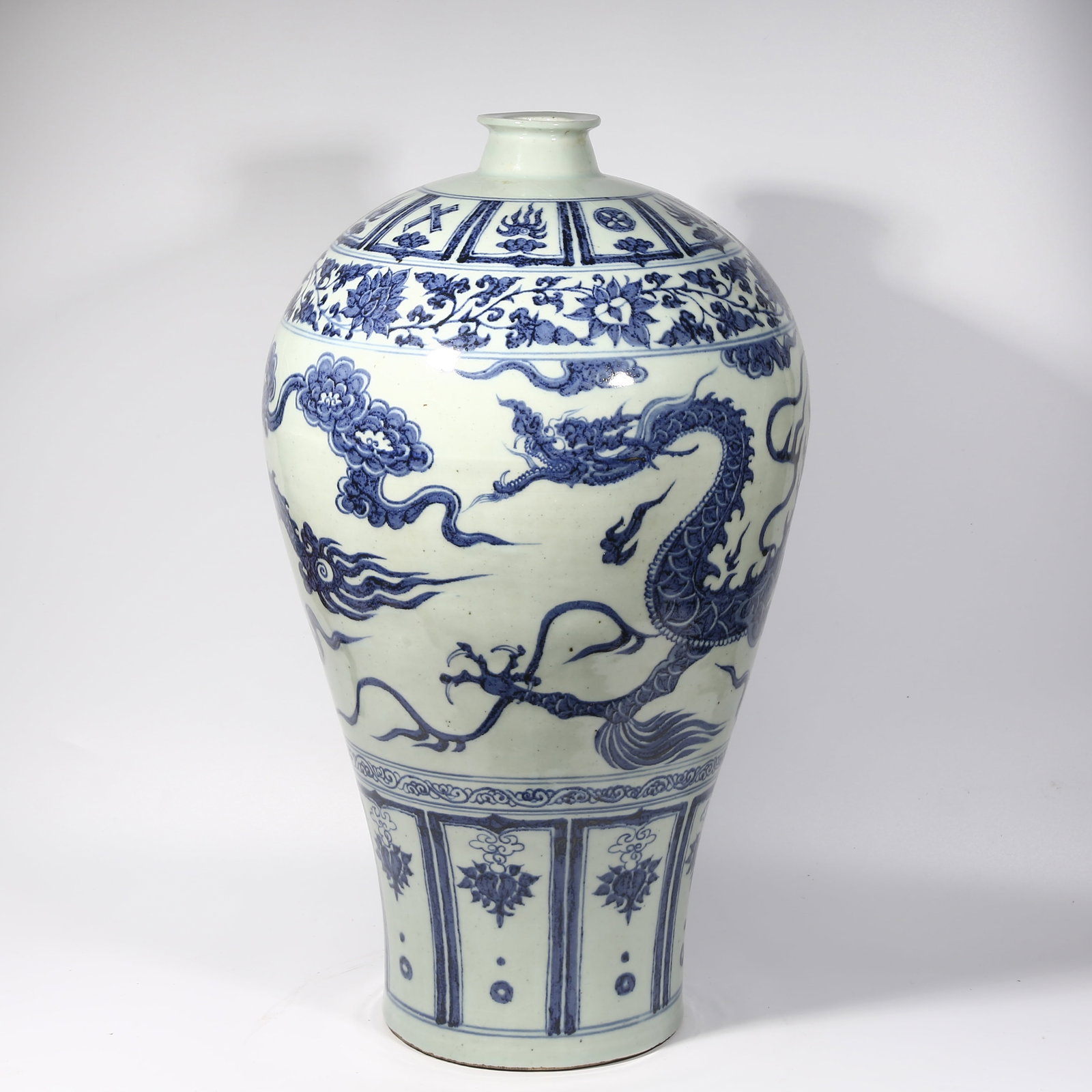 A BLUE AND WHITE CLOUD-AND-DRAGON PATTERN MEIPING VASE (1 of 9)