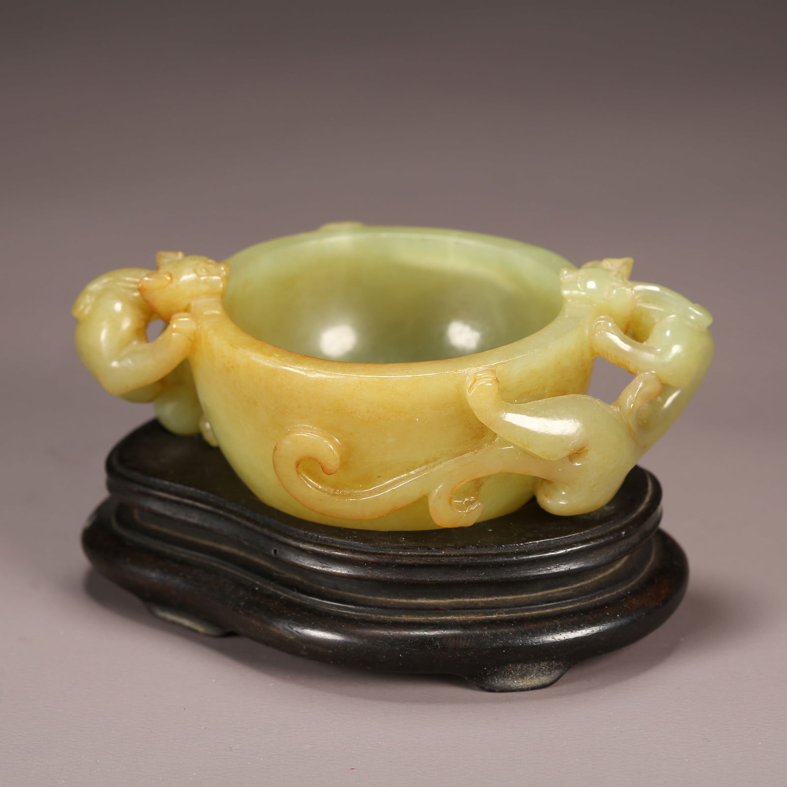 A HETIAN YELLOW JADE DRAGON-HANDLED WASHING VESSEL (1 of 9)