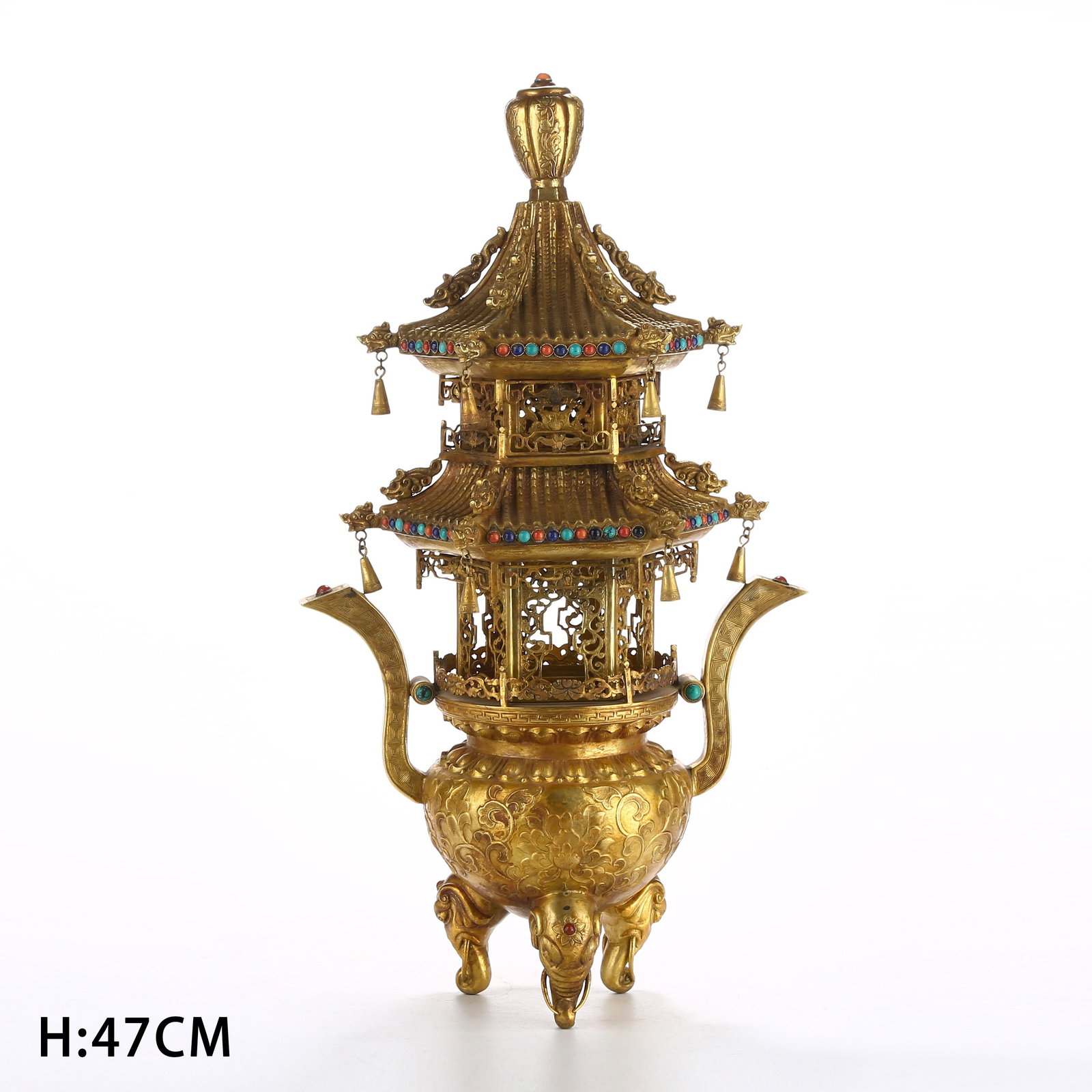 A GILT BRONZE AND GEM-INLAID CENSER (1 of 12)