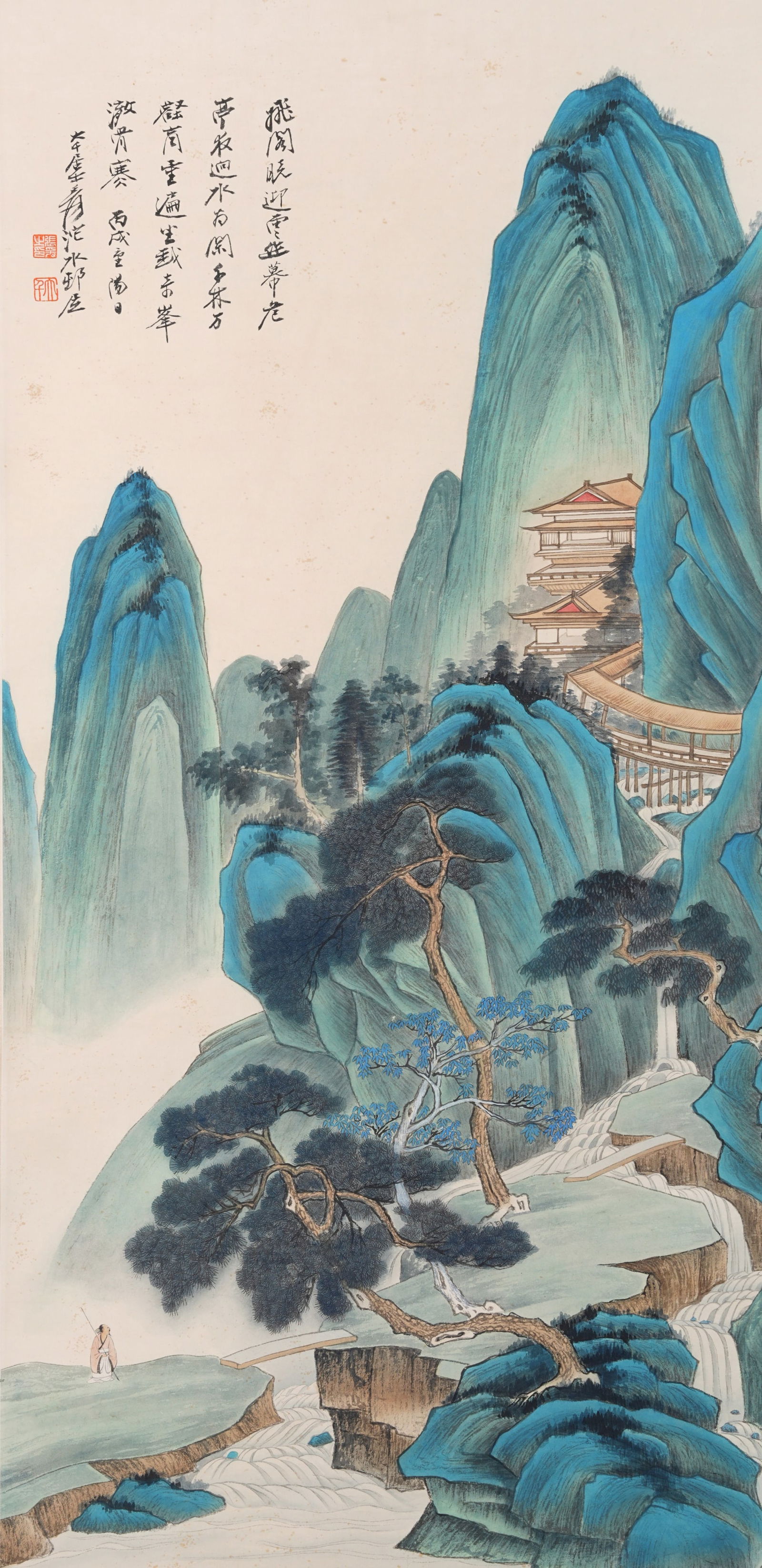 A LANDSCAPE PAINTING ON PAPER BY ZHANG DAQIAN.張大千: Landscape Painting on paper by Zhang Daqian.張大千