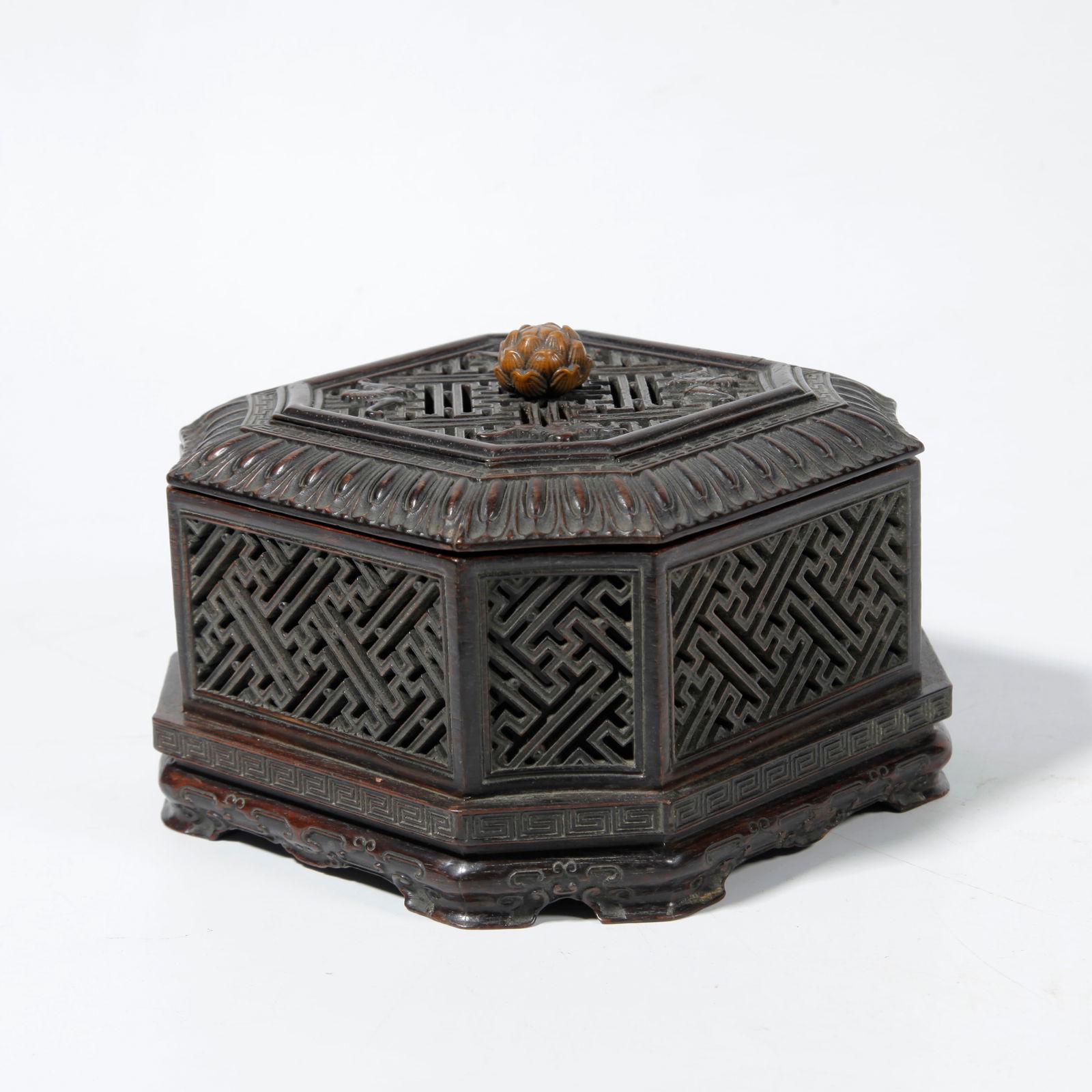A ZITAN WOOD INCENSE BURNER WITH FIVE BLESSINGS PATTERN (1 of 9)