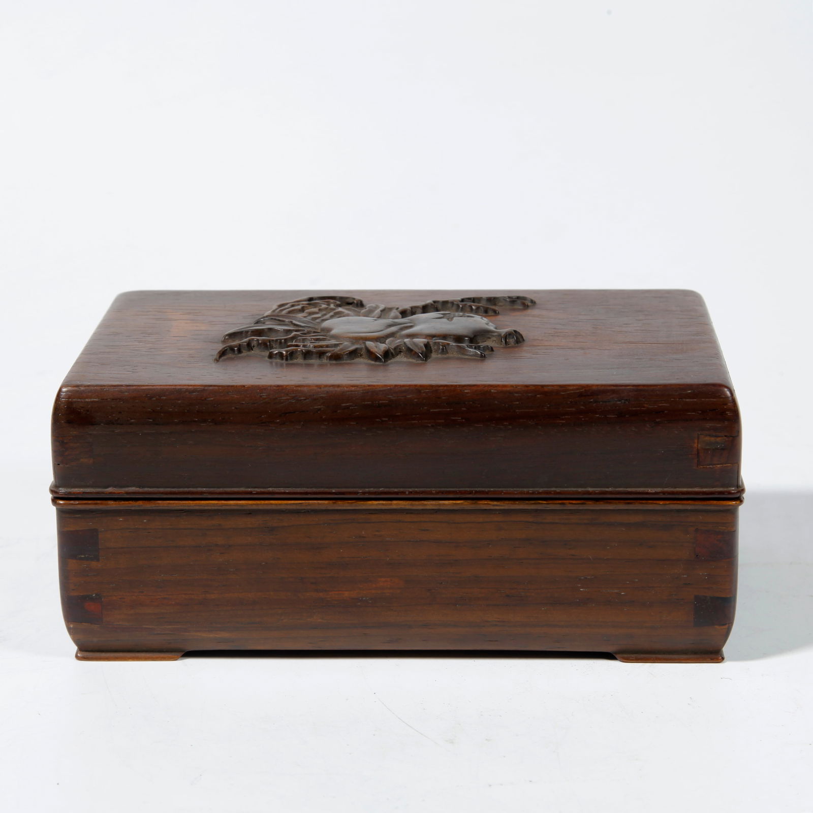 A HUANGHUALI WOOD BOX WITH POMEGRANATE CARVING (1 of 9)
