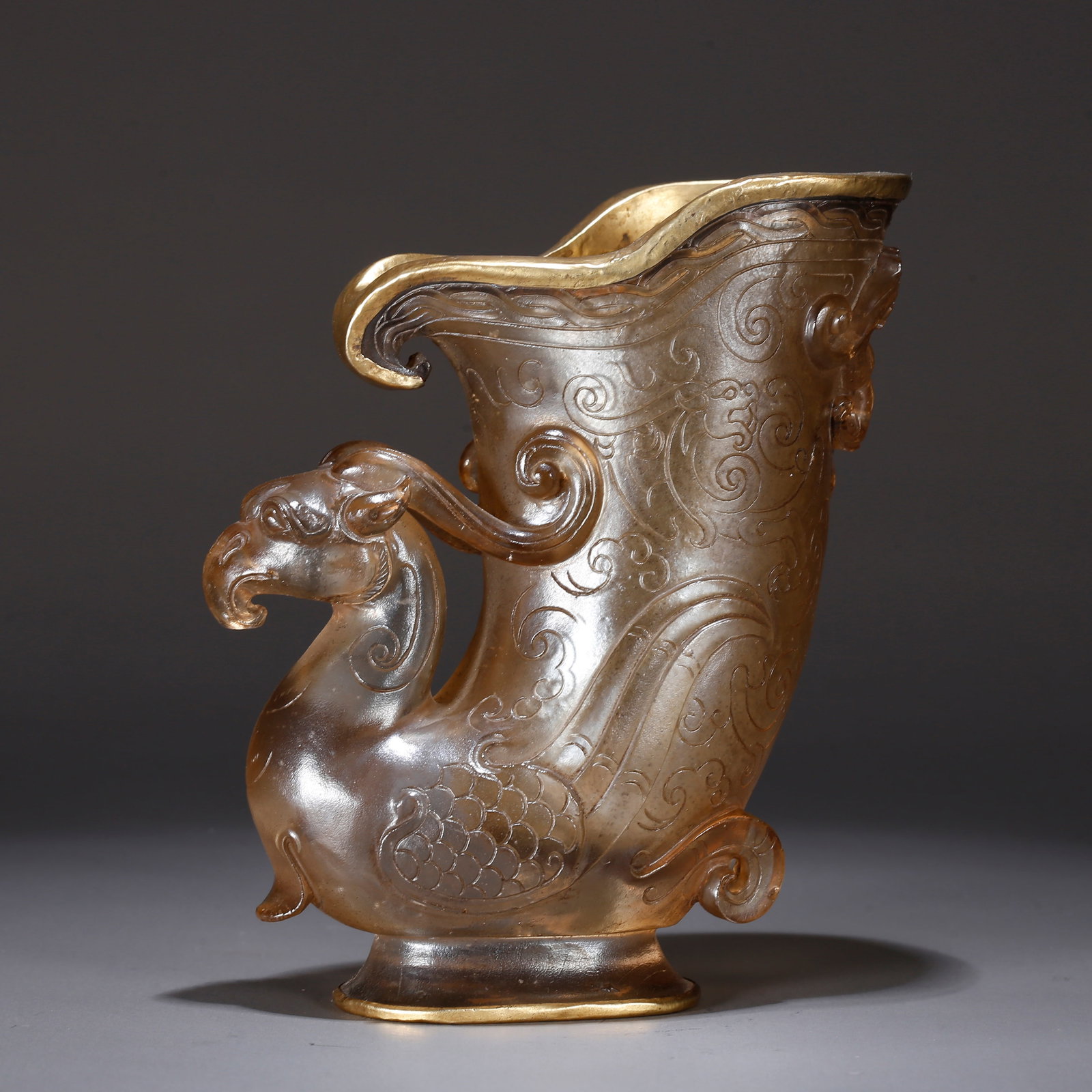 A CRYSTAL CARVED PHOENIX-HEAD CUP (1 of 11)