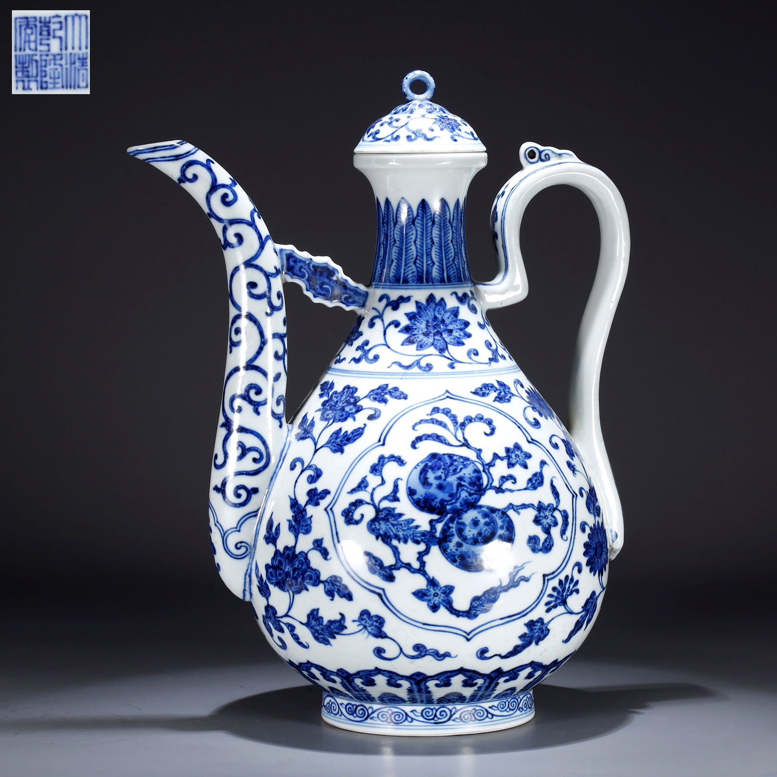A BLUE-AND-WHITE EWER WITH FLORAL PATTERN (1 of 9)