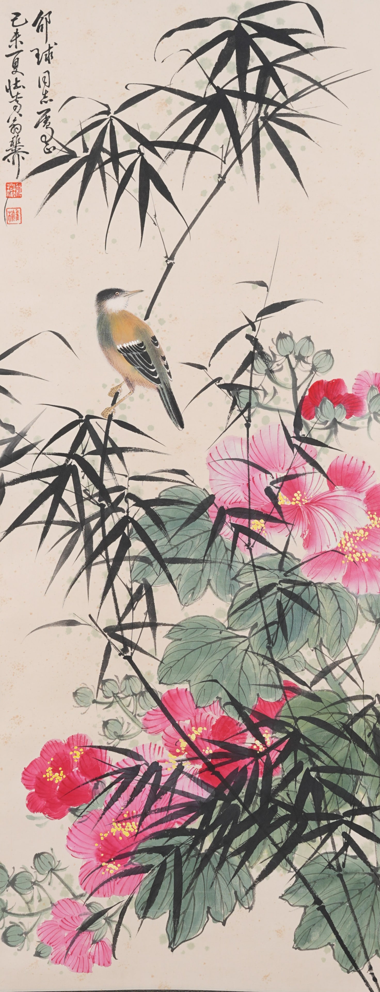 A FLOWER-AND-BIRD PAINTING ON PAPER BY XIE ZHILIU.謝稚柳: Flower-and-bird painting on paper by Xie Zhiliu.謝稚柳