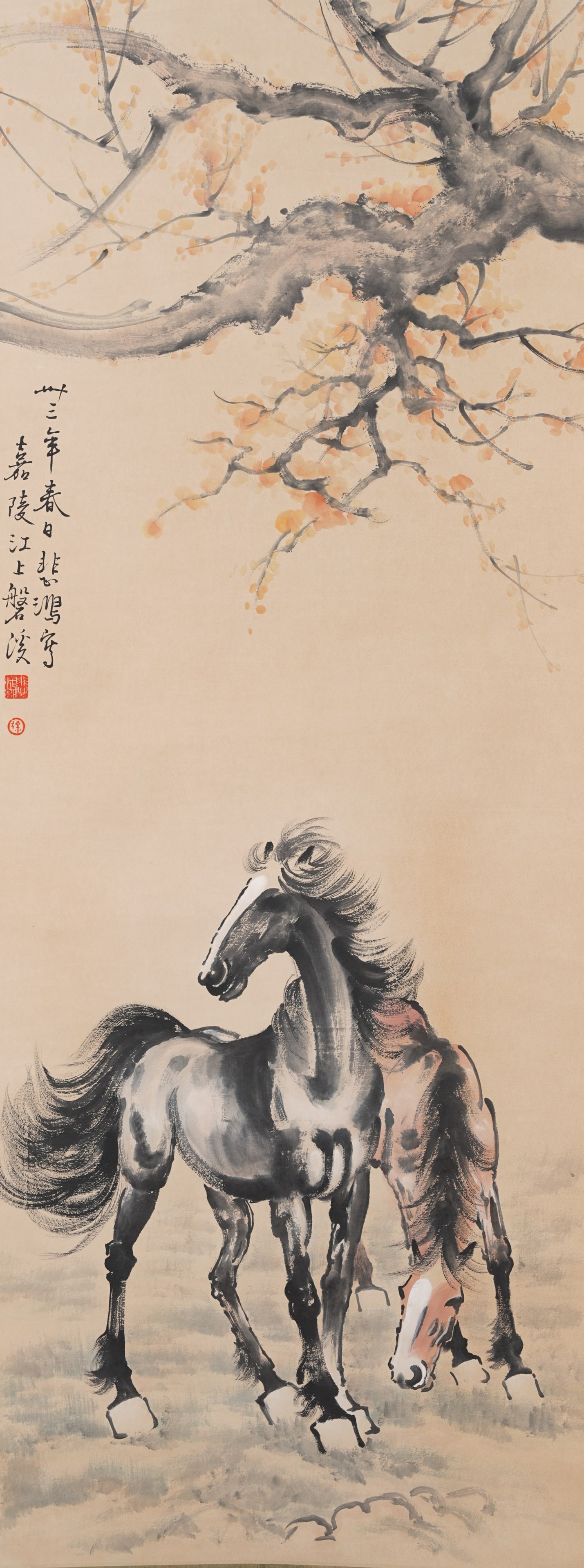 A TWO HORSES PAINTING ON PAPER BY XU BEIHONG.徐悲鴻 (1 of 8)