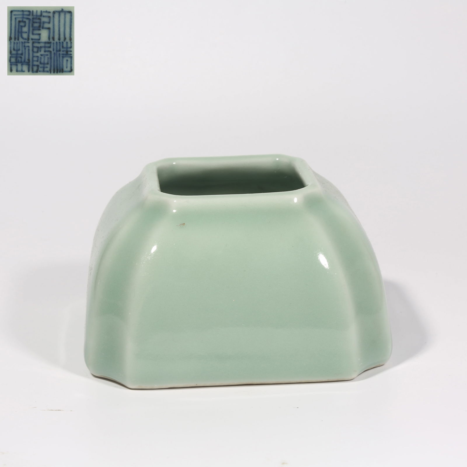 A CELADON GLAZE SQUARE CHAMFERED WATER POT (1 of 8)