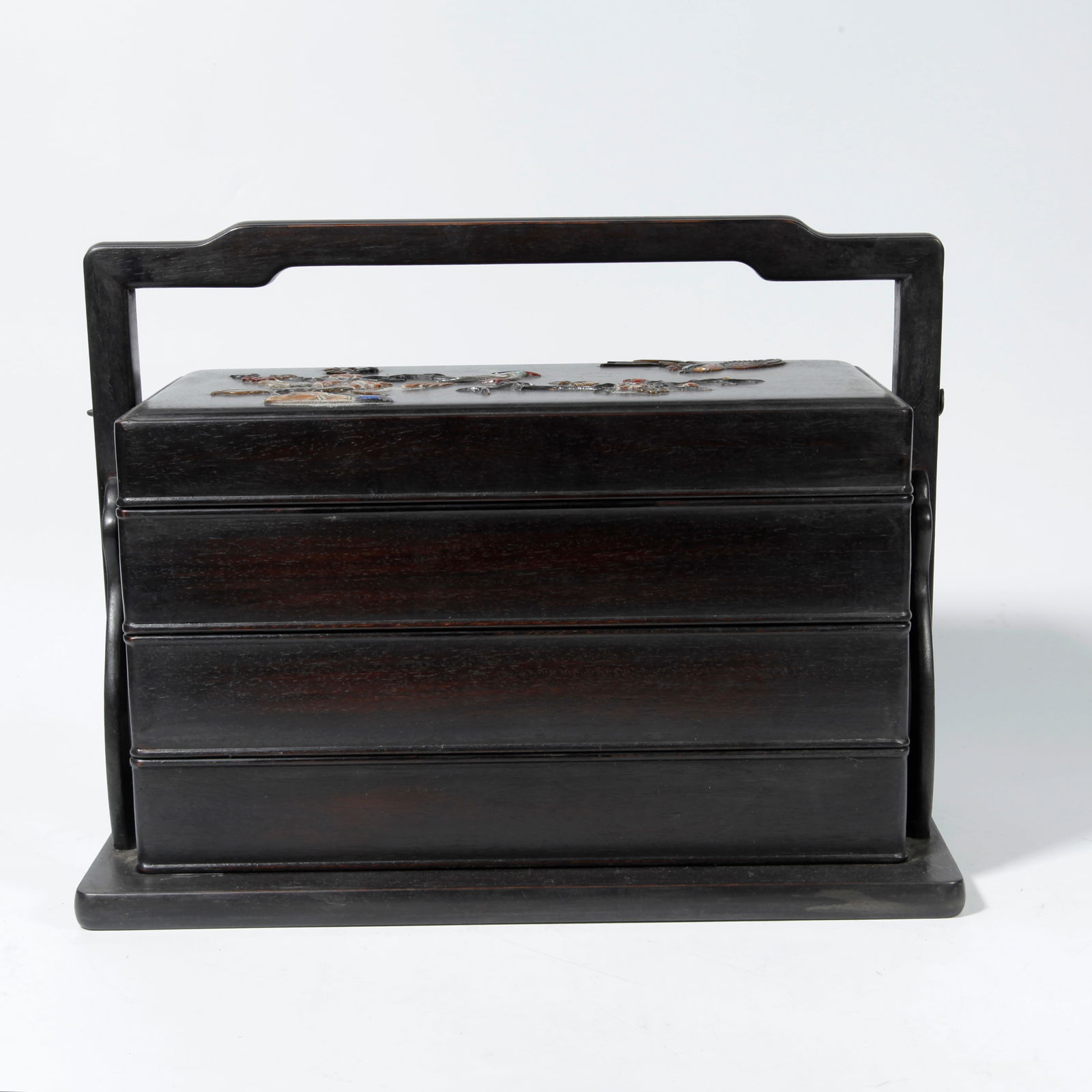 A ZITAN WOOD HAND-CARRIED BOX WITH HUNDRED TREASURES INLAY (1 of 9)