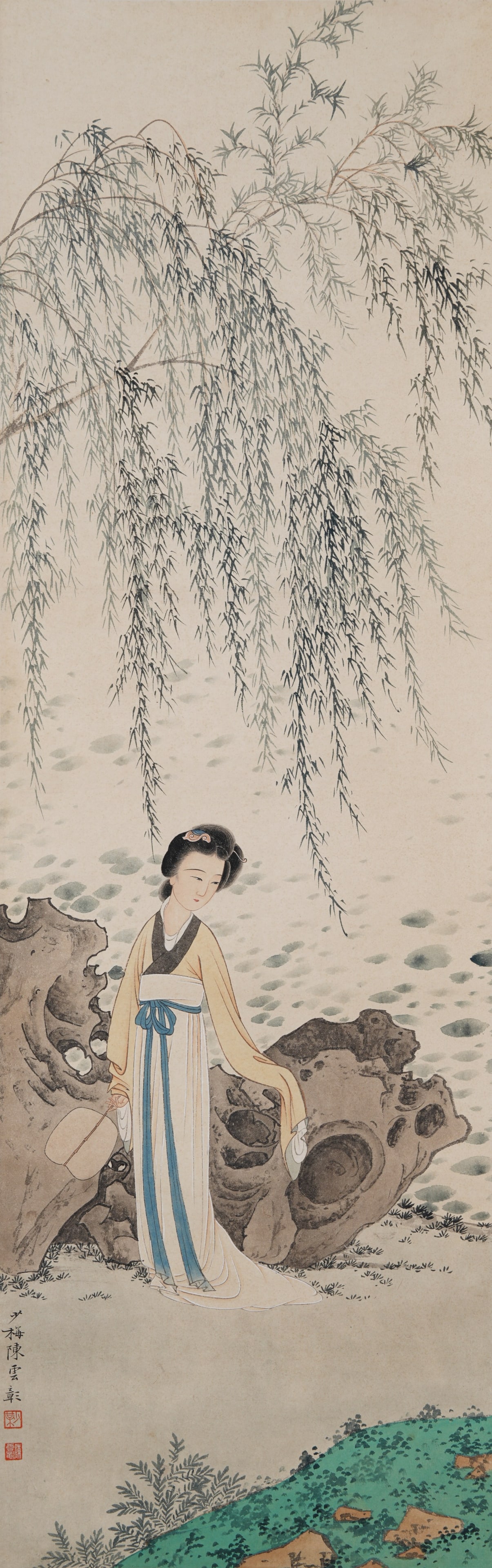 A FIGURE PAINTING OF A LADY ON PAPER BY CHEN SHAOMEI.陳少梅 (1 of 8)