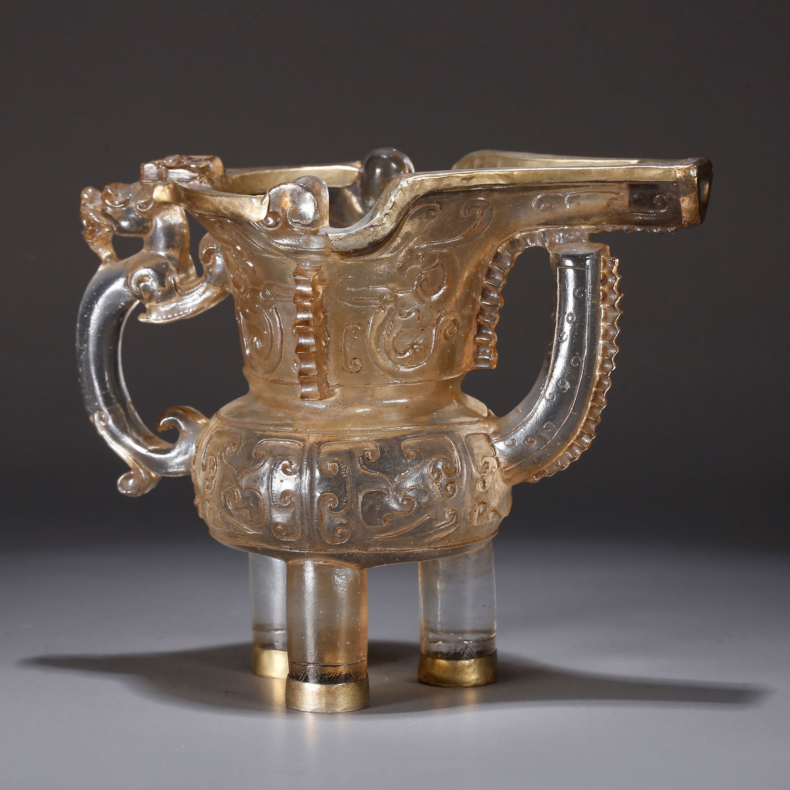 A CRYSTAL CARVED JUE WITH BEAST-MASK DESIGN (1 of 10)