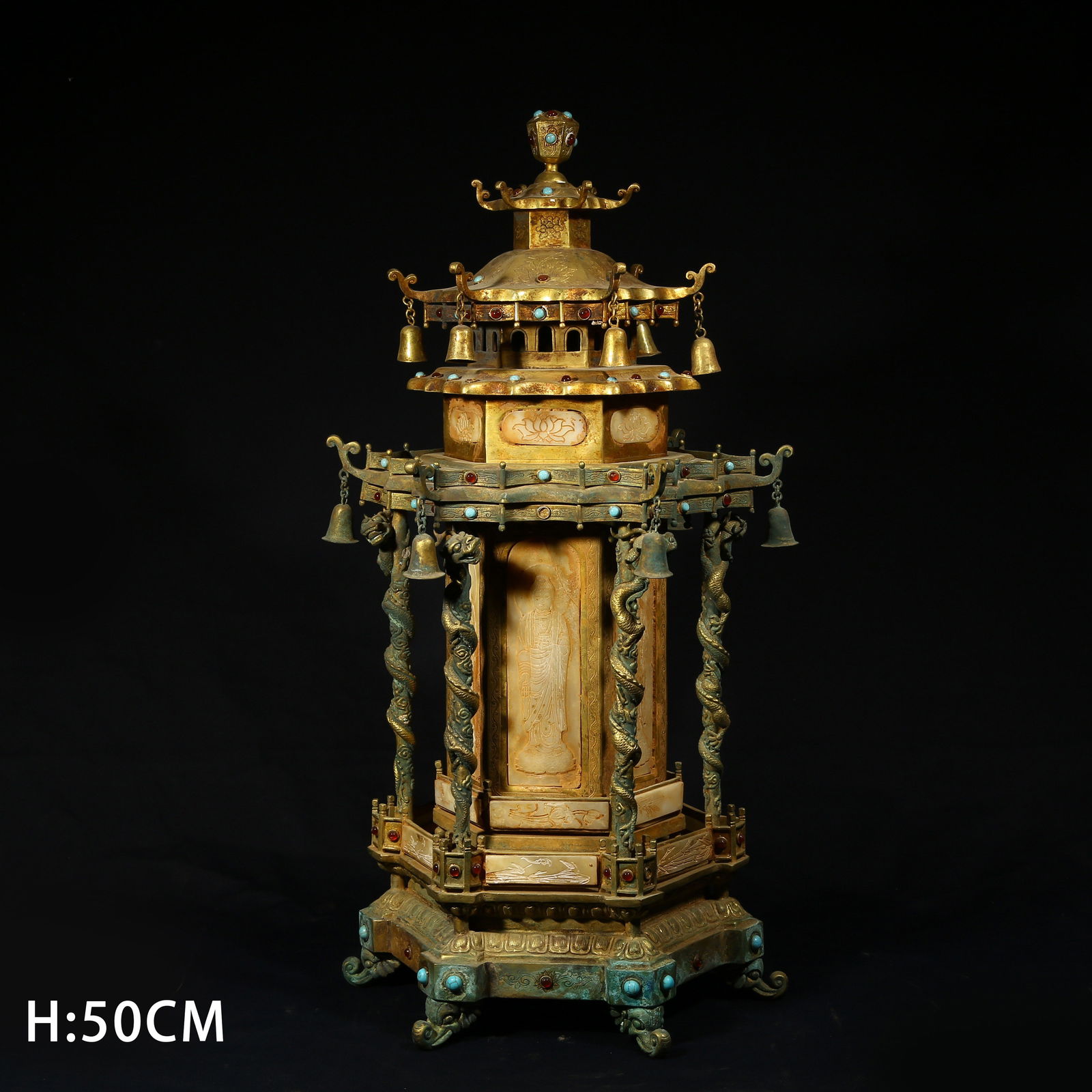 A GILDED BRONZE STUPA WITH JADE INLAY (1 of 8)