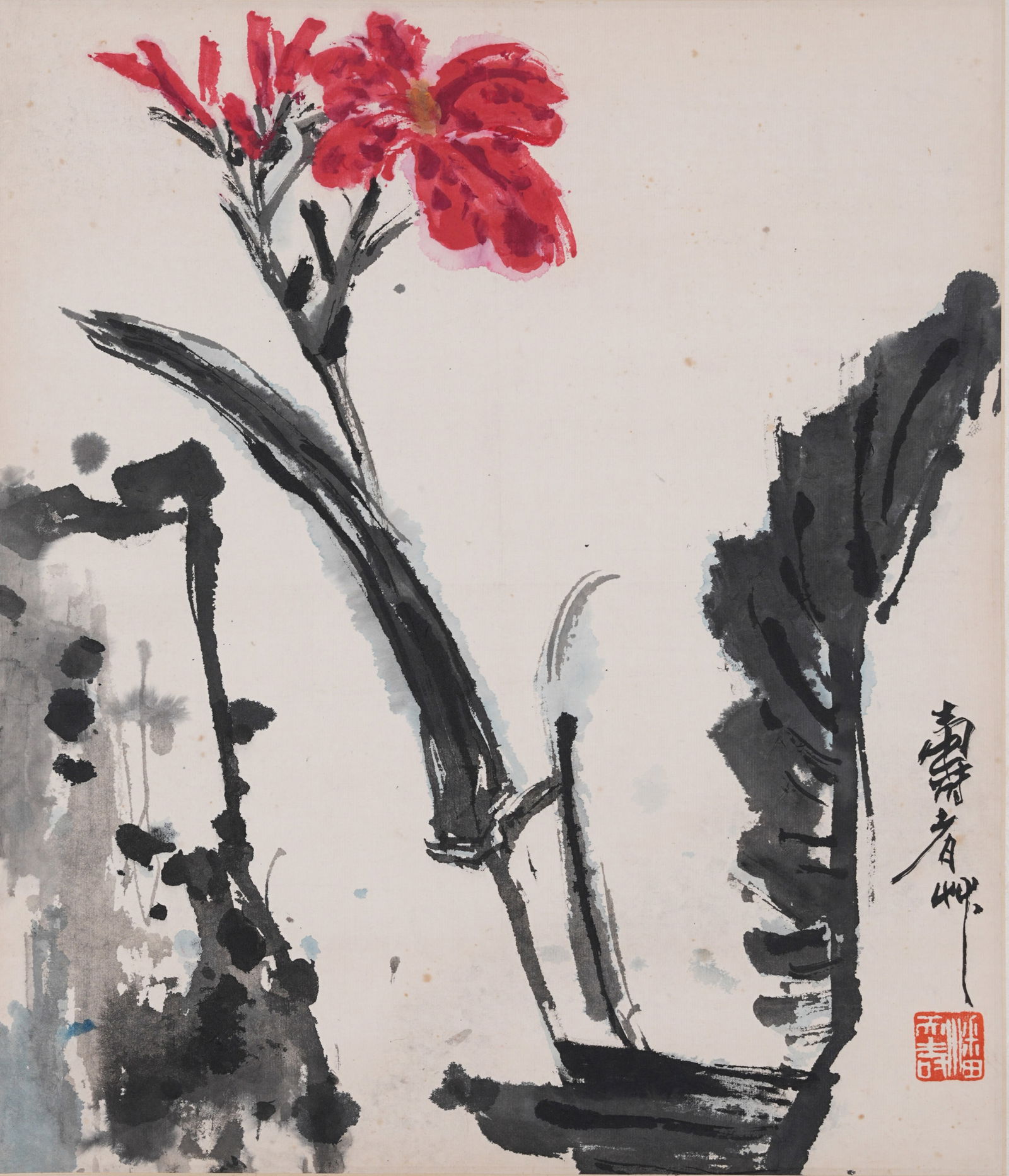 A FLOWER PAINTING ON PAPER BY PAN TIANSHOU.潘天壽 (1 of 8)