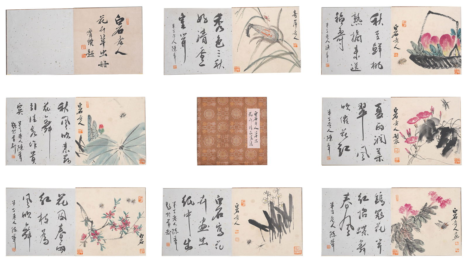 A ALBUM OF FLOWER PAINTINGS ON PAPER BY QI BAISHI (9 LEAVES).齊白石 (1 of 13)