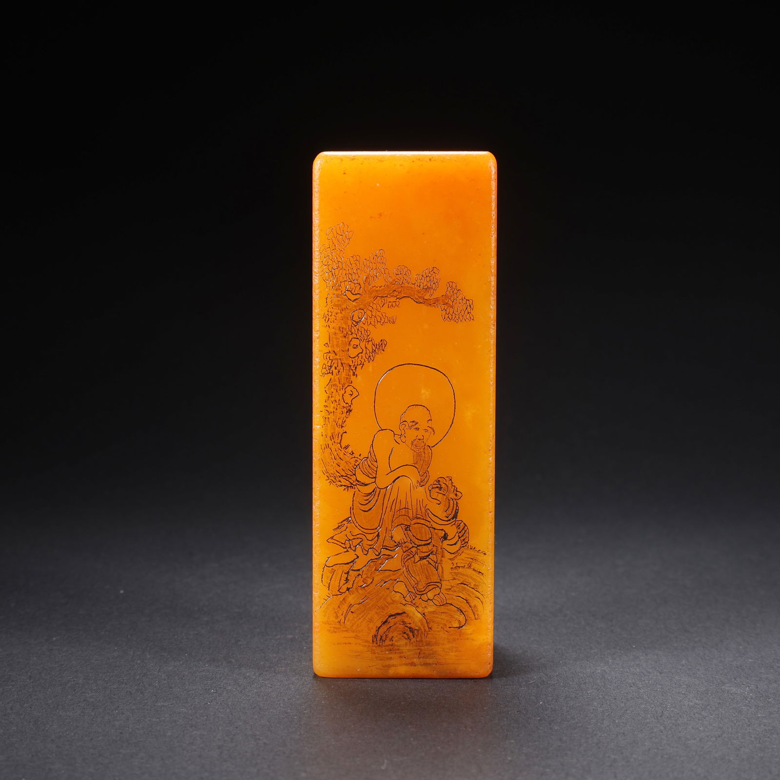A TIANHUANG STONE SEAL WITH ARHAT MOTIF AND INSCRIBED POETRY (1 of 9)
