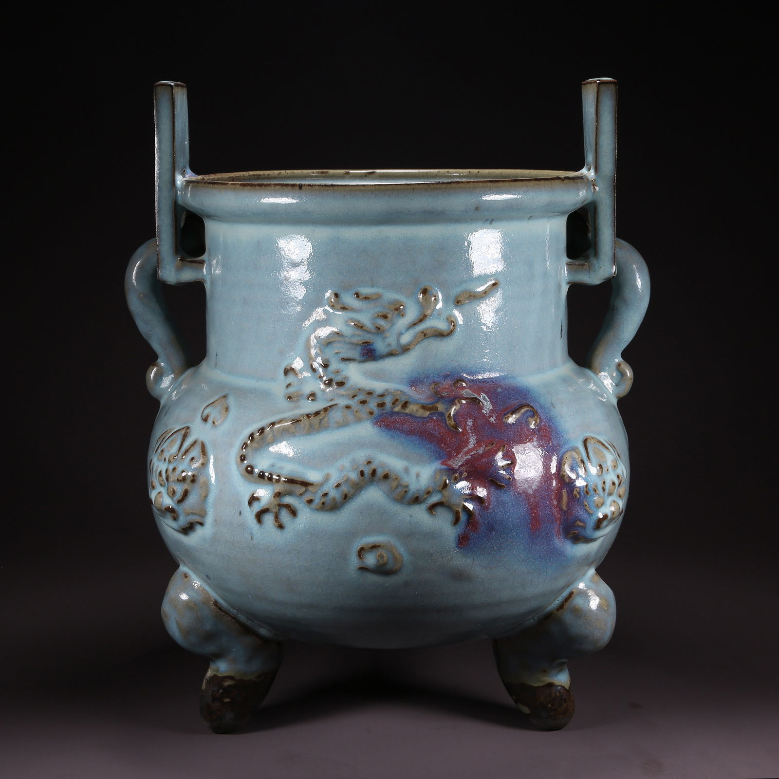 A JUN KILN DRAGON-PATTERNED TRIPOD CENSER (1 of 9)