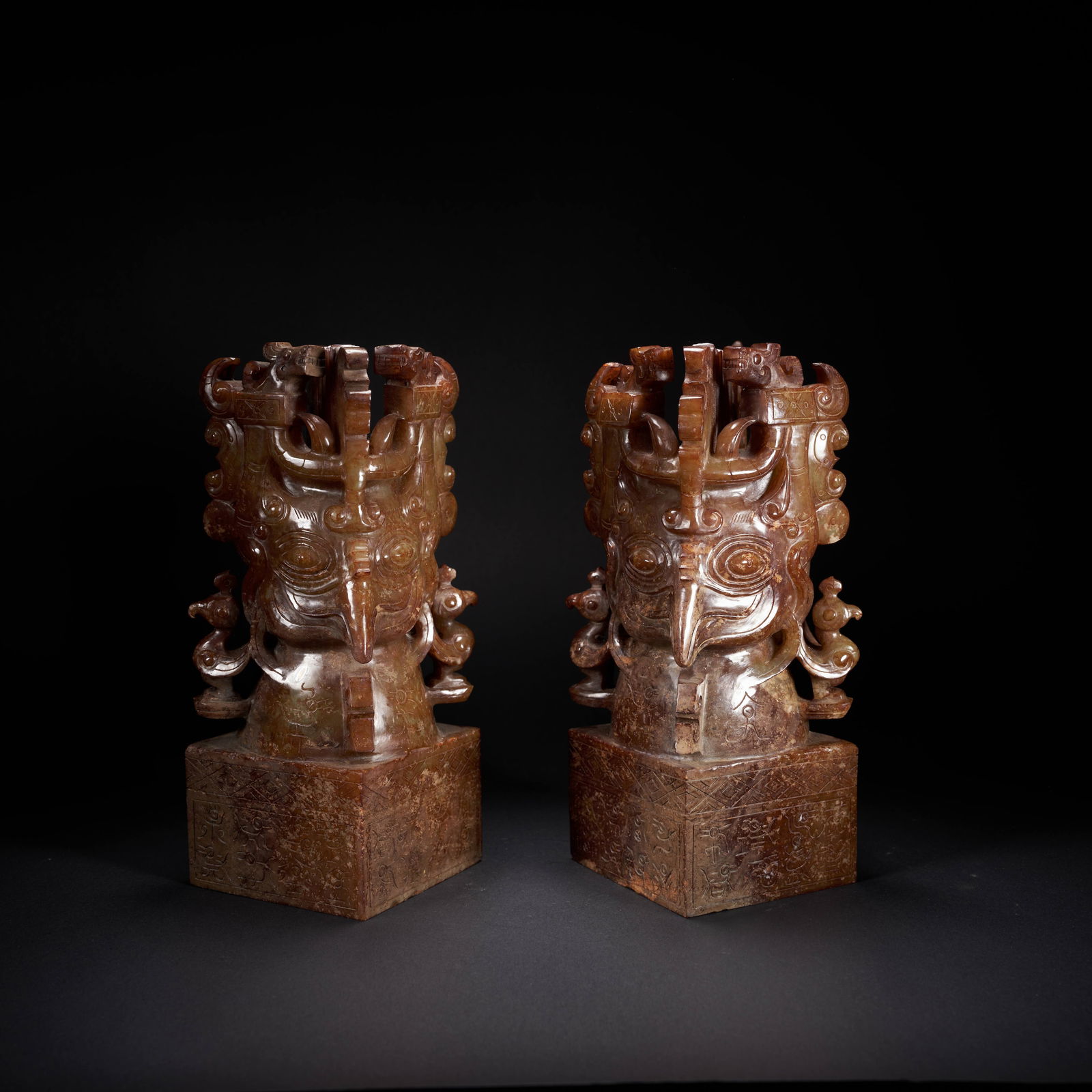 A SET OF HETIAN JADE SEALS WITH BIRD KNOBS, HAN DYNASTY (1 of 6)