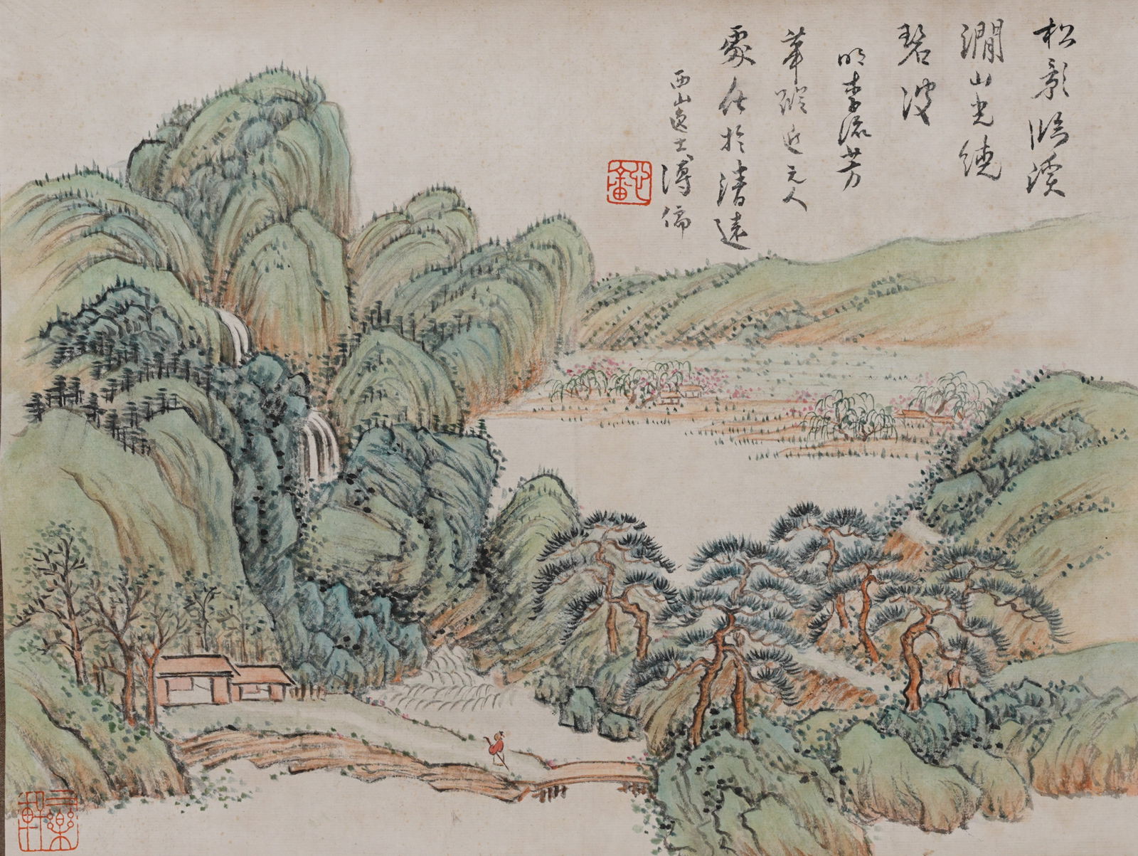 A LANDSCAPE PAINTING ON PAPER BY PU RU.溥儒: Landscape painting on paper by Pu Ru.溥儒