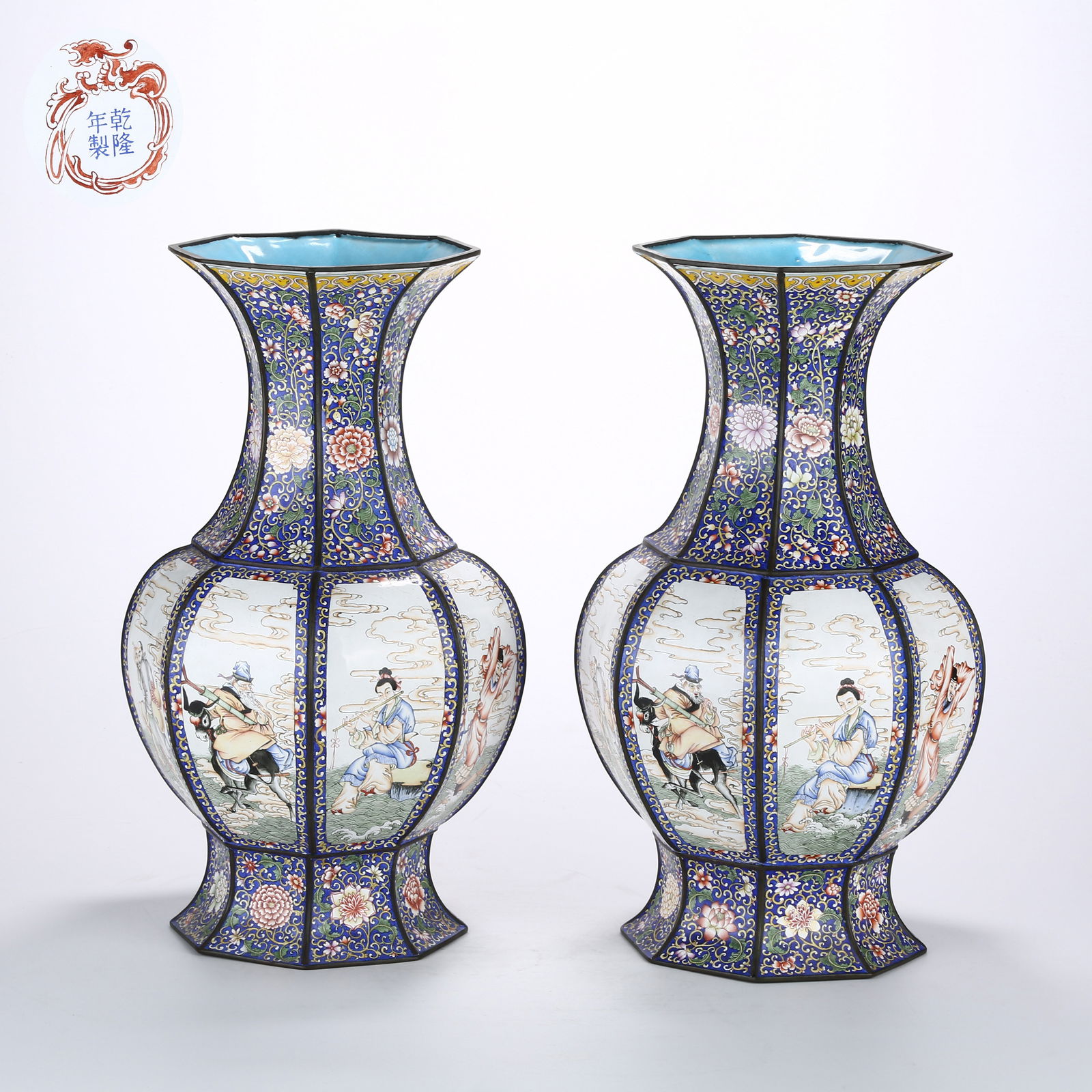 A SET OF CLOISONNÉ ENAMEL EIGHT IMMORTALS OCTAGONAL VASES (1 of 11)