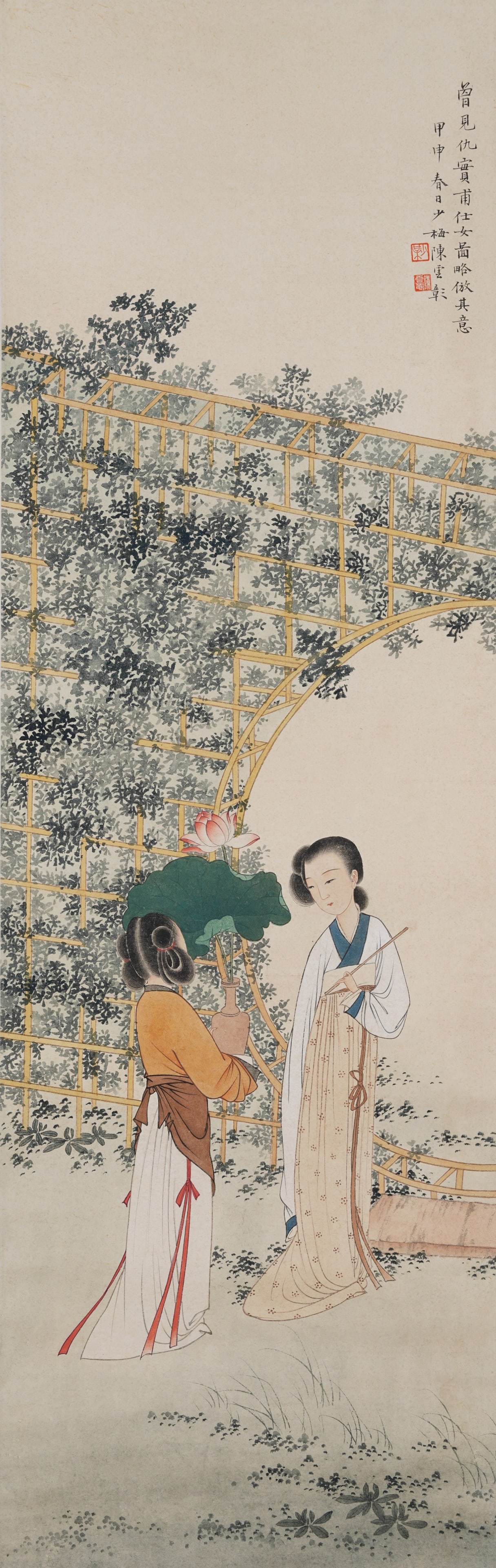 A FIGURE PAINTING OF A LADY ON PAPER BY CHEN SHAOMEI.陳少梅: Figure Painting of a Lady on paper by Chen Shaomei.陳少梅