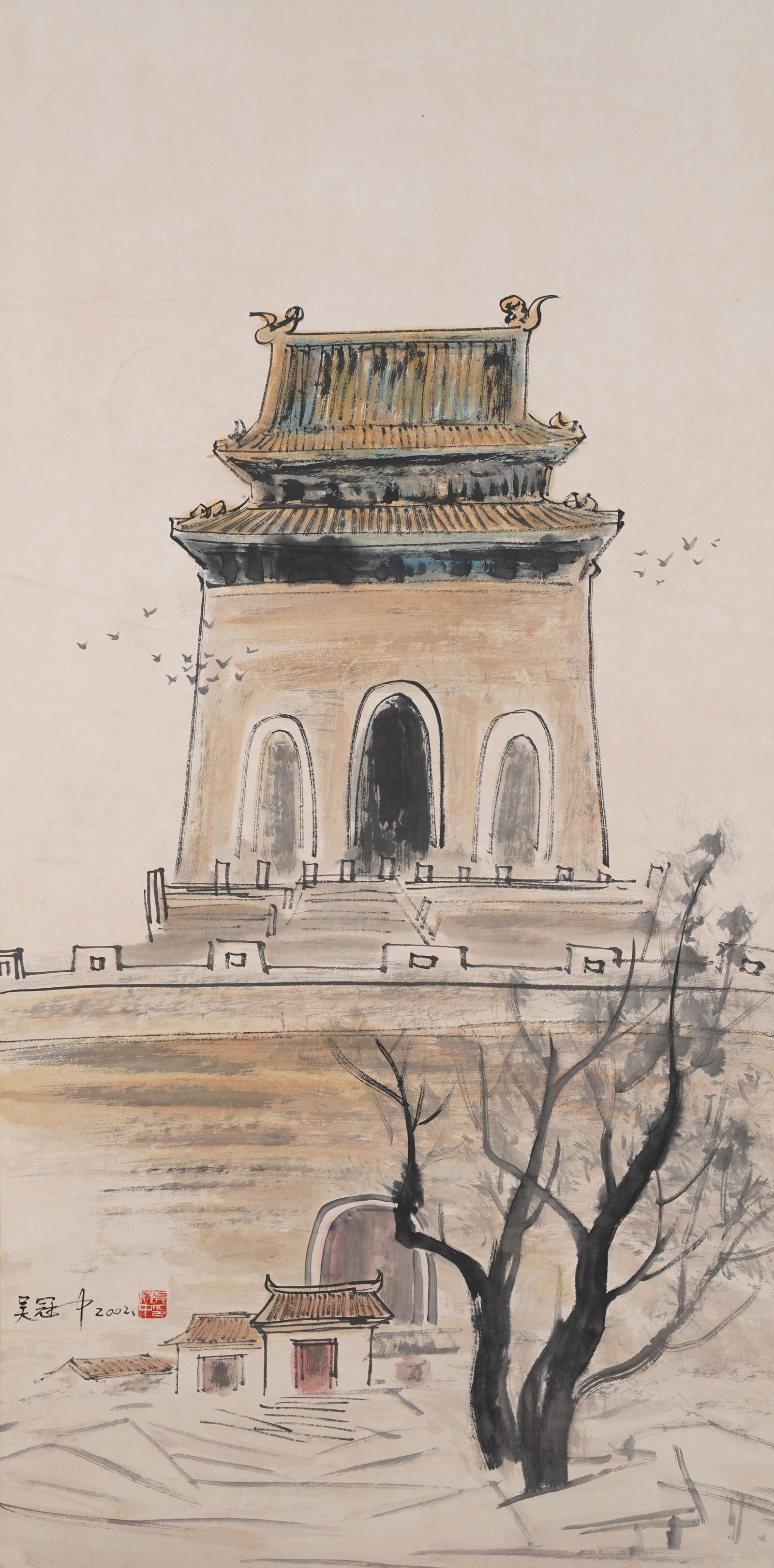 A ARCHITECTURAL PAINTING ON PAPER BY WU GUANZHONG.吳冠中: Architectural Painting on Paper by Wu Guanzhong.吳冠中