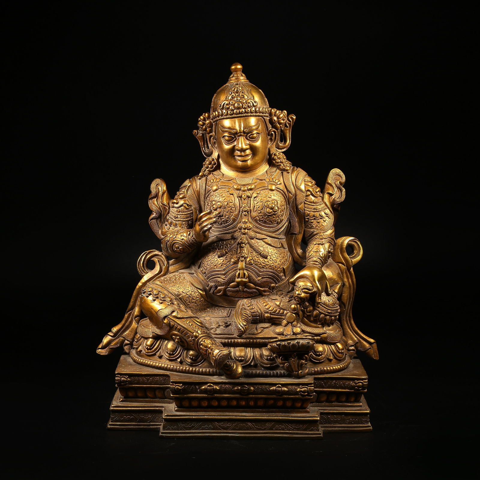 A GILT BRONZE VAISHRAVANA (GUARDIAN KING) STATUE: Gilt Bronze Vaishravana (Guardian King) Statue