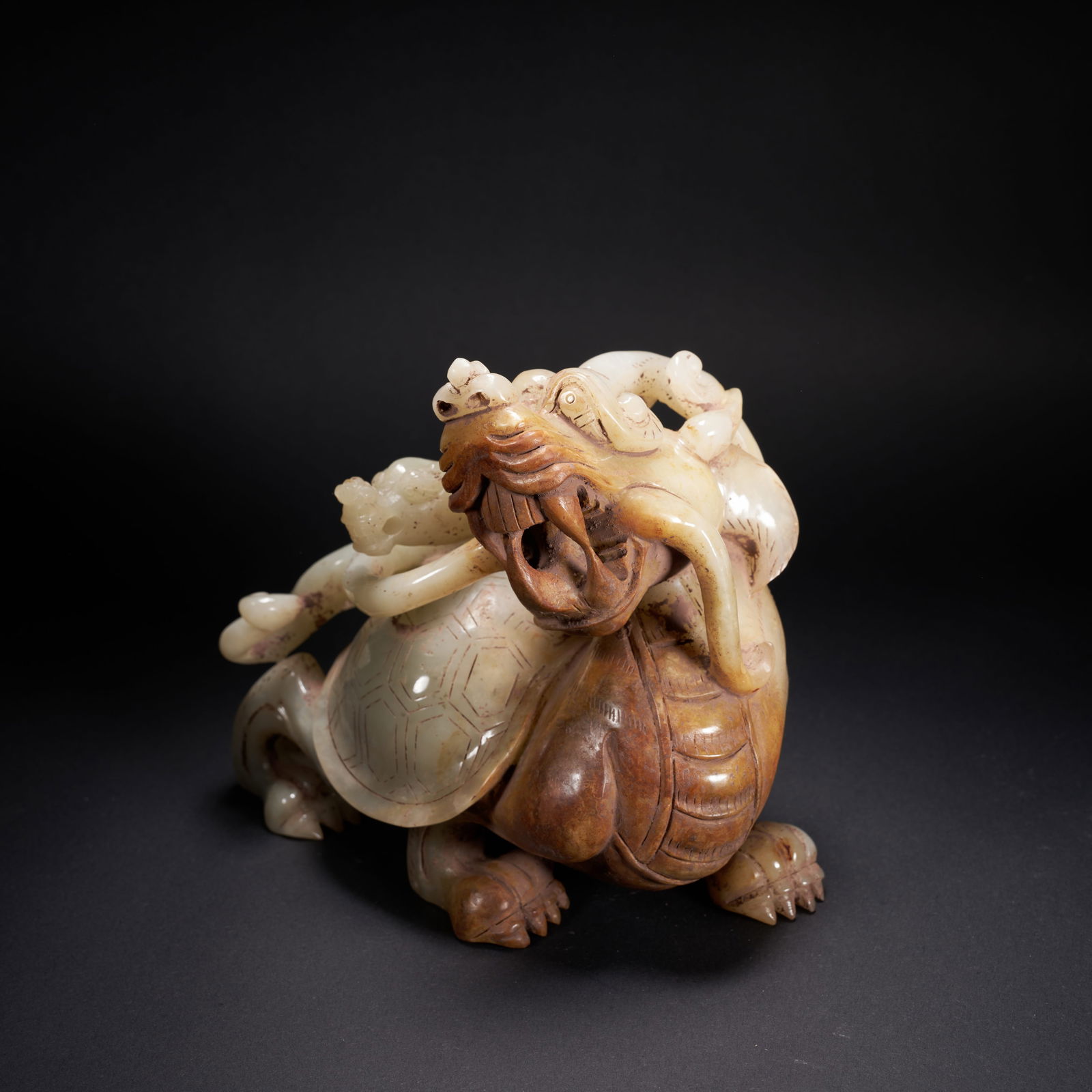 A HETIAN JADE DRAGON-TORTOISE ORNAMENT, HAN DYNASTY (1 of 8)