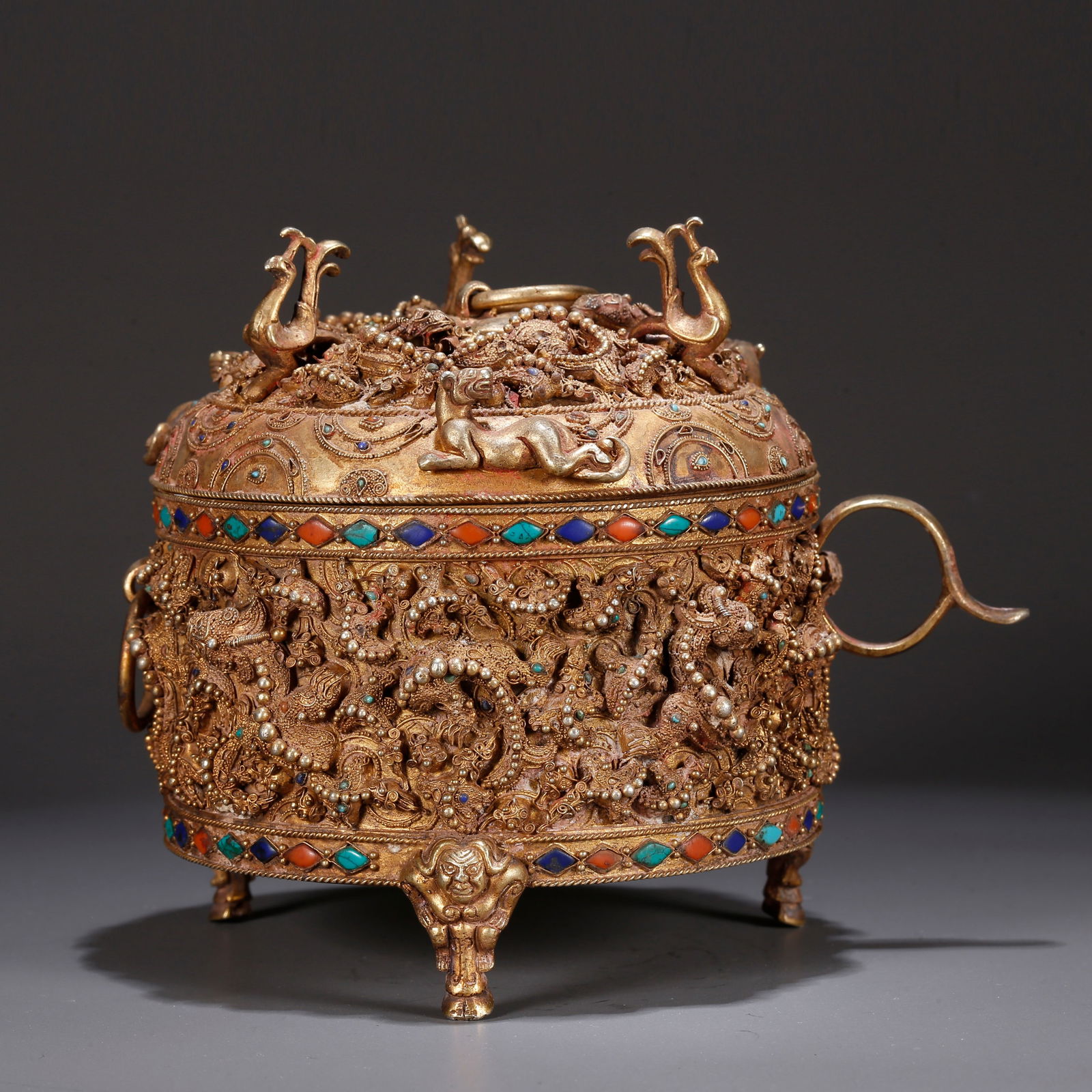 A GILT BRONZE TRIPOD CENSER WITH DRAGON PATTERN (1 of 10)