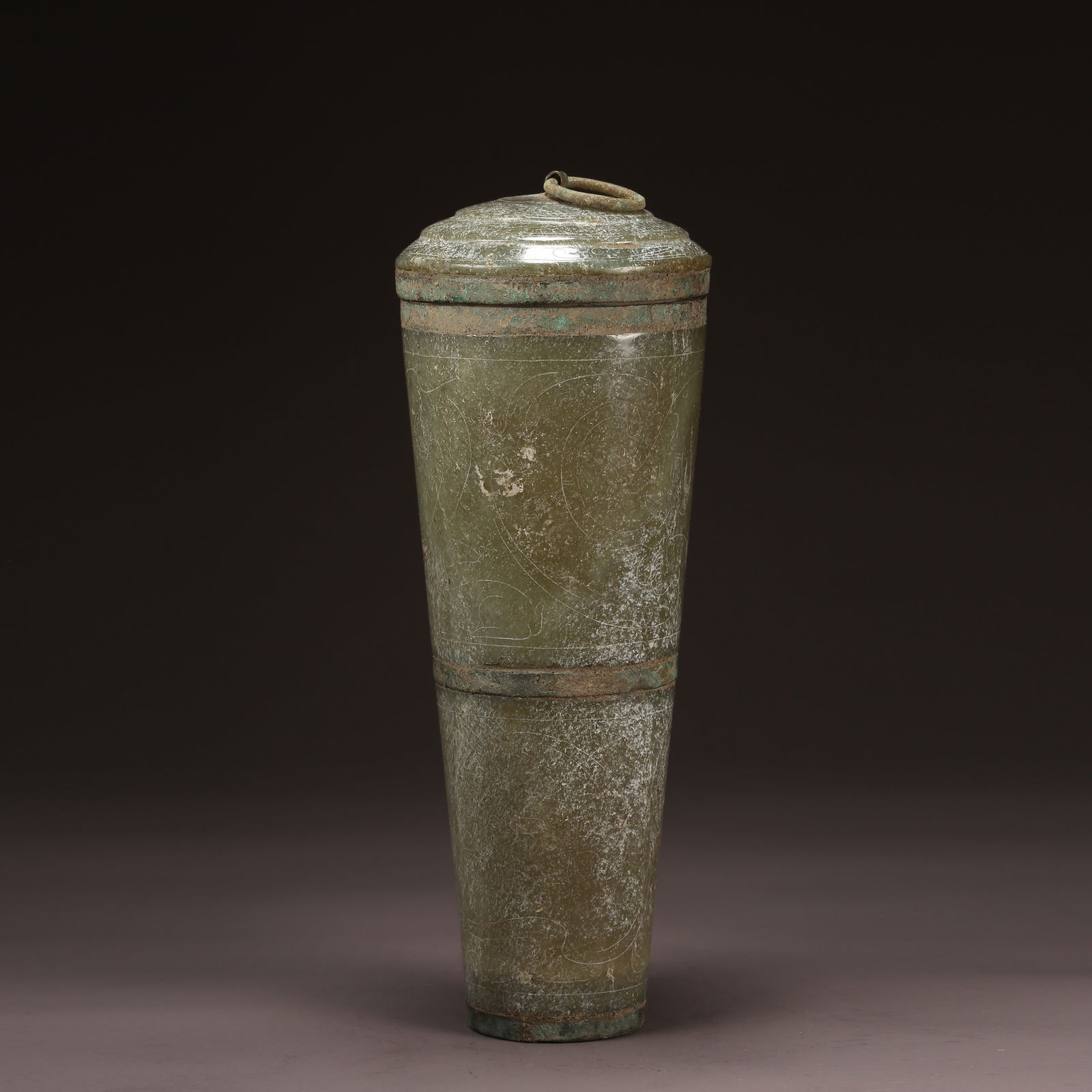 A ANCIENT JADE COVERED CUP WITH INCISED DECORATION (1 of 9)