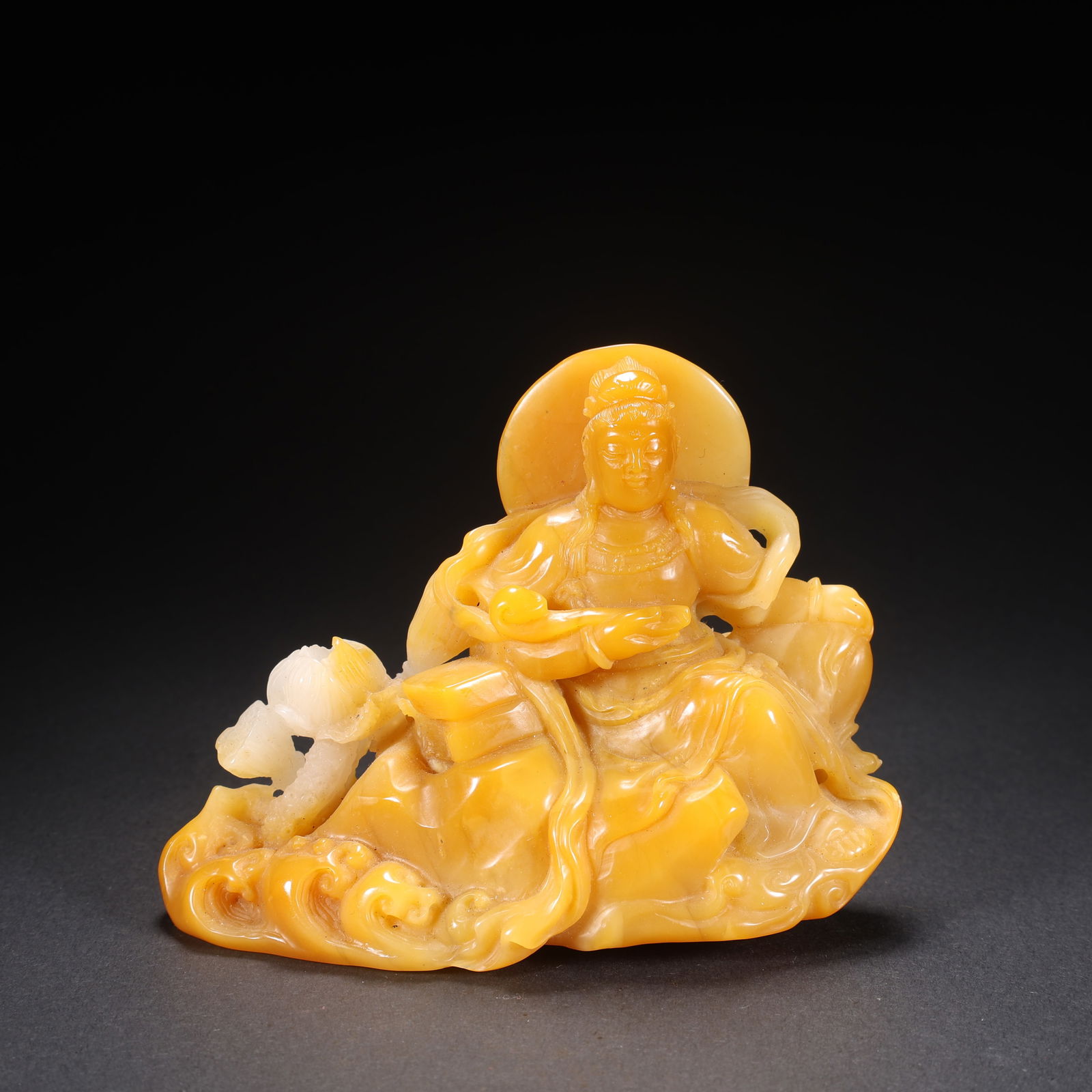 A TIANHUANG STONE SEATED GUANYIN FIGURINE HOLDING RUYI (1 of 9)