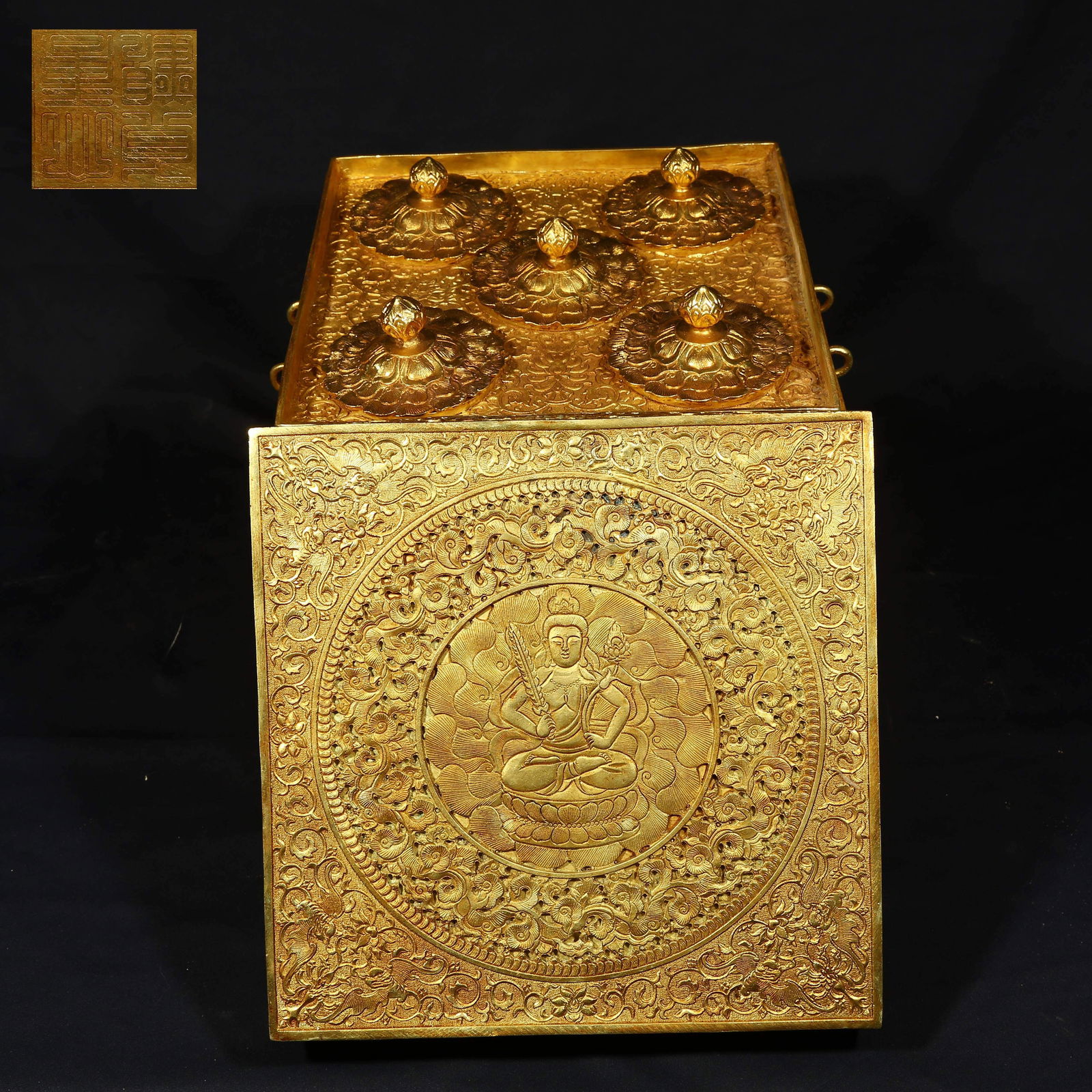 A GILDED BRONZE SUTRA CHEST (1 of 8)