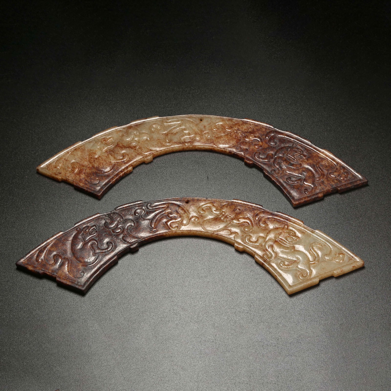 A SET OF ANCIENT JADE HUANG PENDANTS WITH AUSPICIOUS BEAST PATTERN (1 of 8)