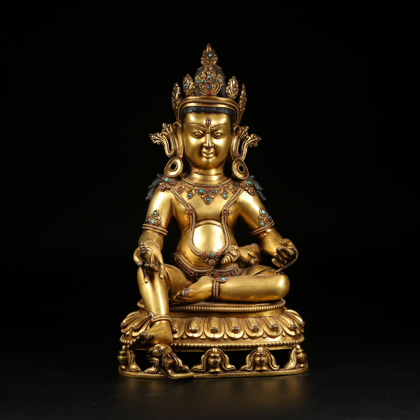 A GILT BRONZE YELLOW JAMBHALA STATUE (1 of 9)
