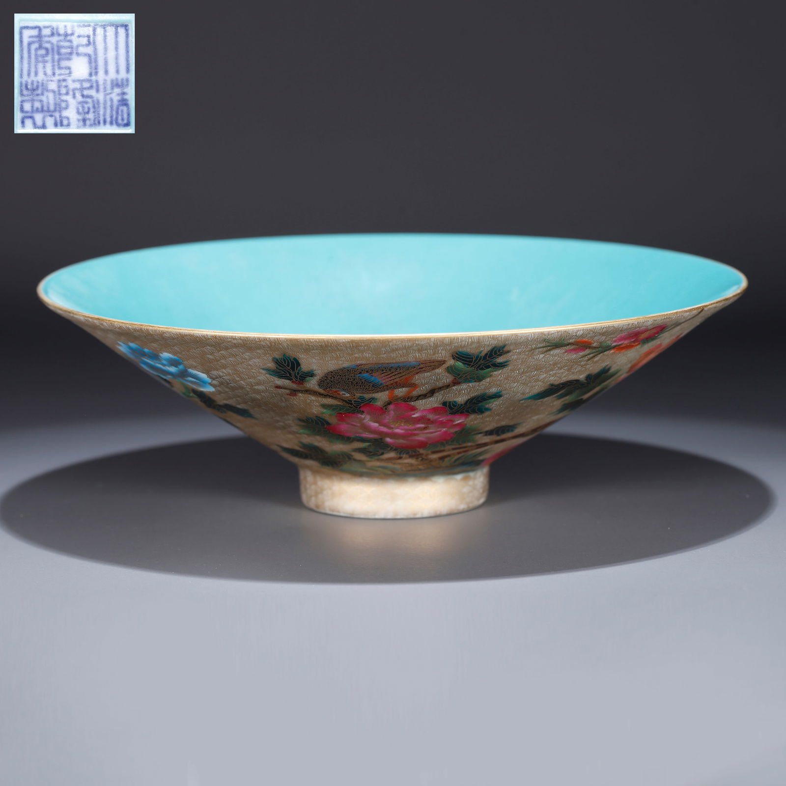 A ENAMELLED BOWL WITH FLORAL AND BIRD DESIGN (1 of 10)