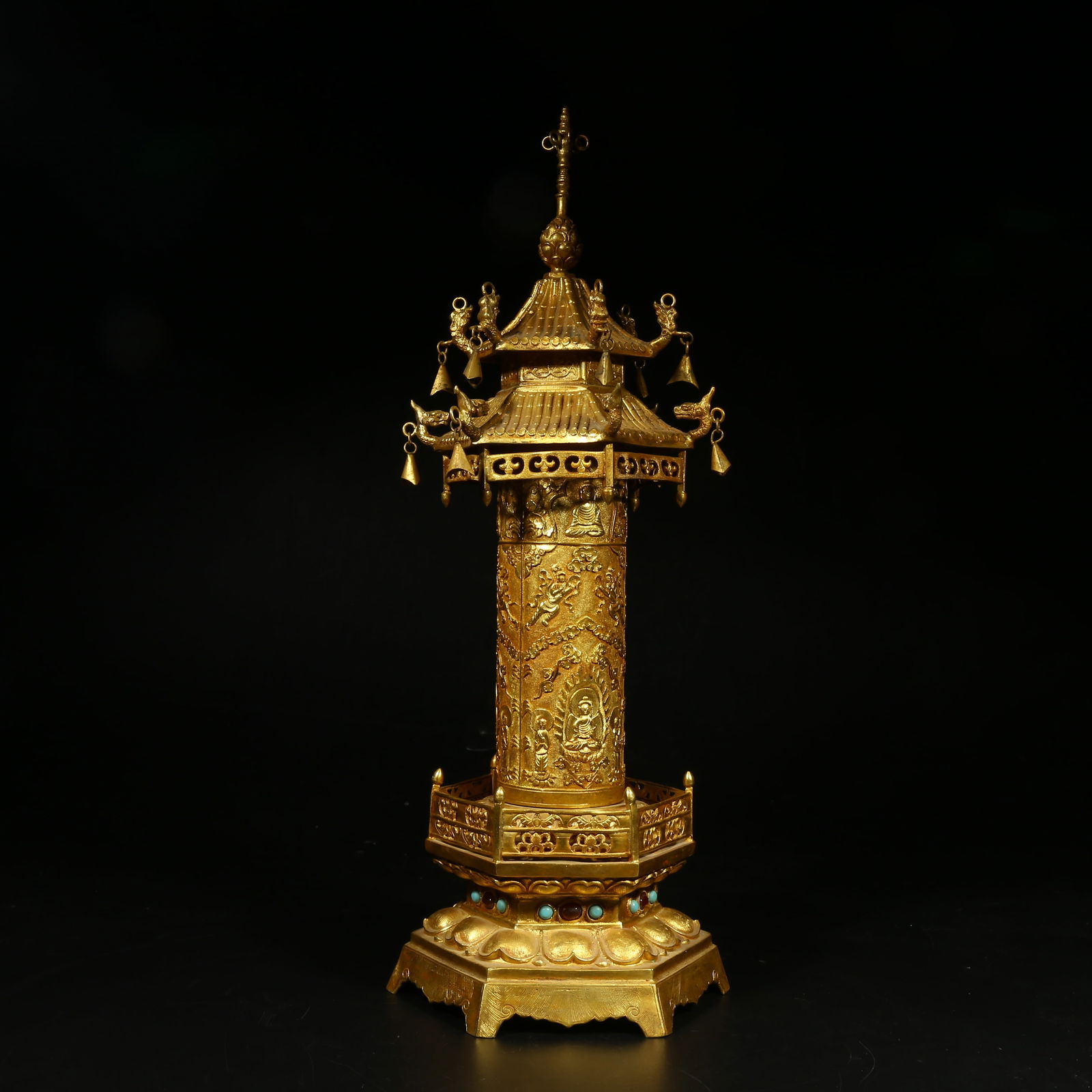 A GILT-BRONZE AND GEM-INLAID STUPA (1 of 9)