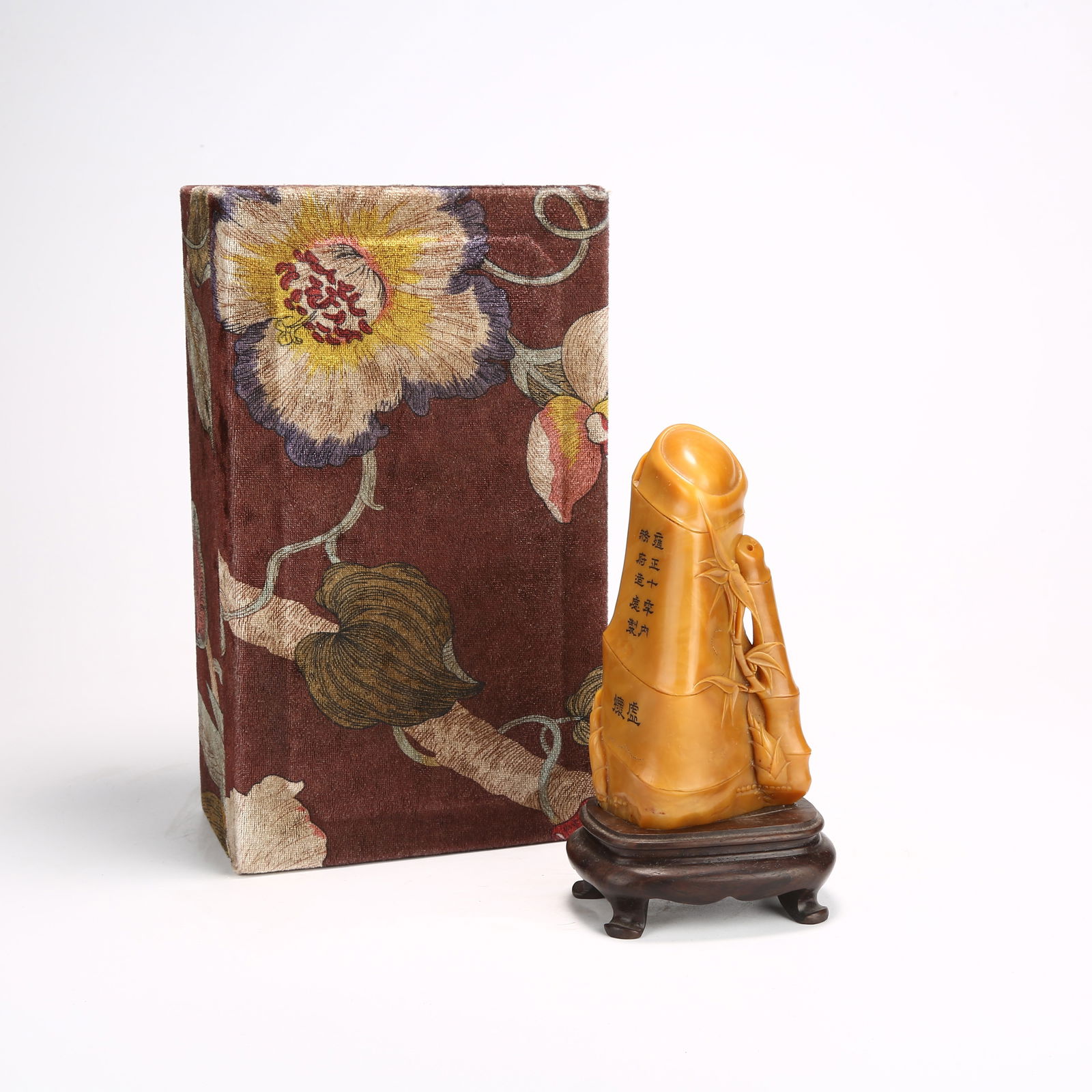 A SHOUSHAN TIANHUANG STONE SEAL IN BAMBOO SECTION FORM: Shoushan Tianhuang Stone Seal in Bamboo Section Form