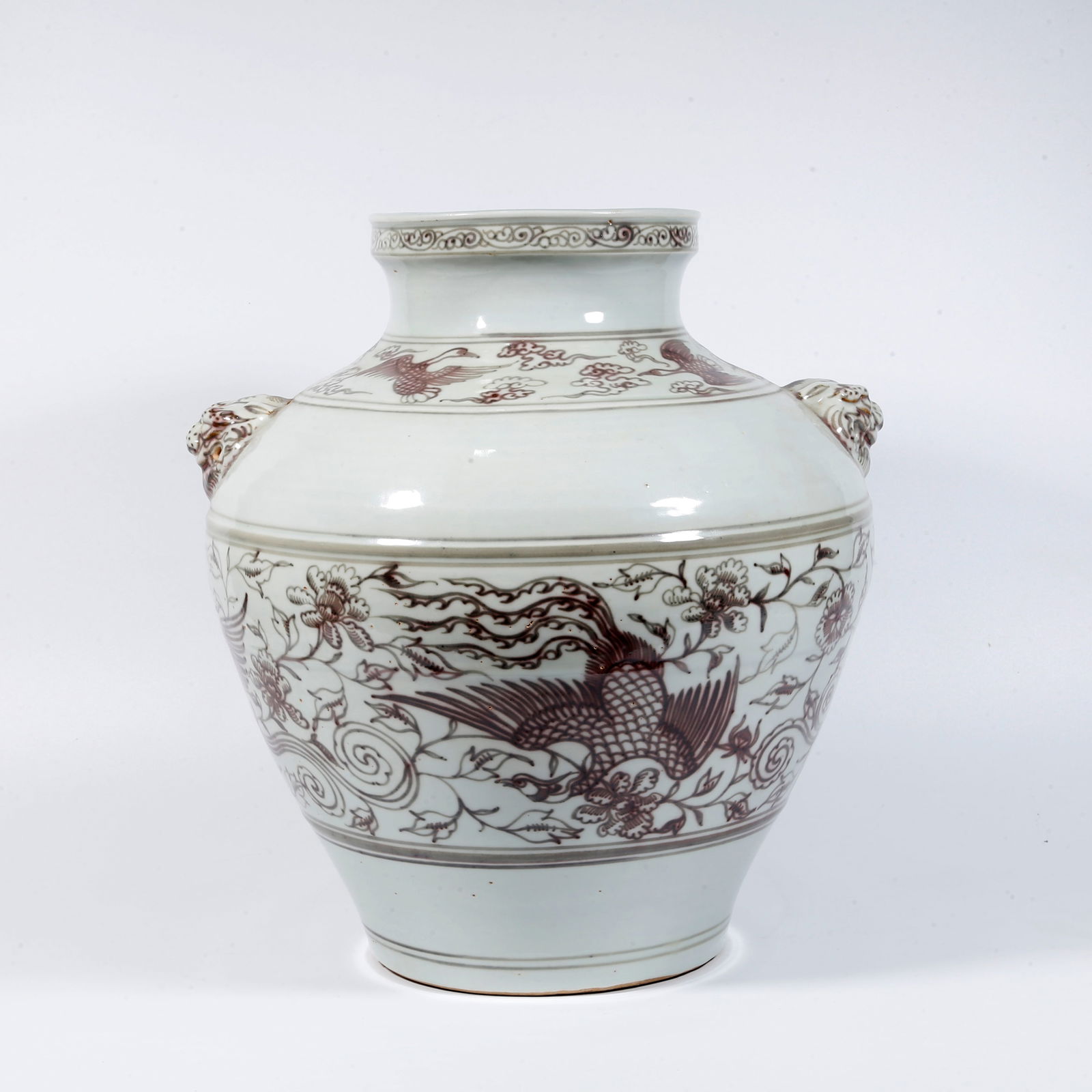 A LARGE UNDERGLAZE RED JAR WITH DOUBLE BEAST HANDLES (1 of 10)