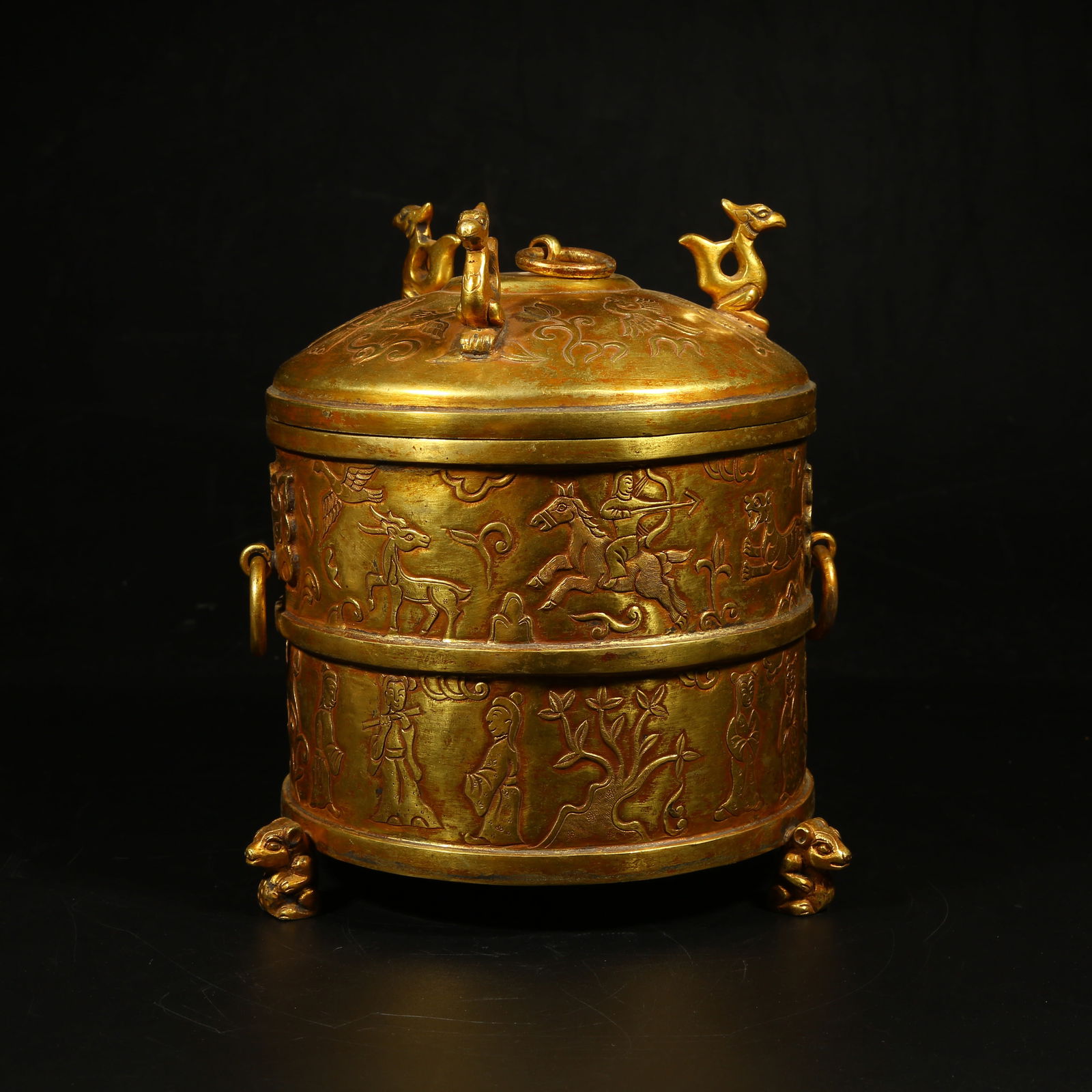 A GILT-BRONZE COVERED JAR WITH FIGURAL STORY DESIGN (1 of 9)