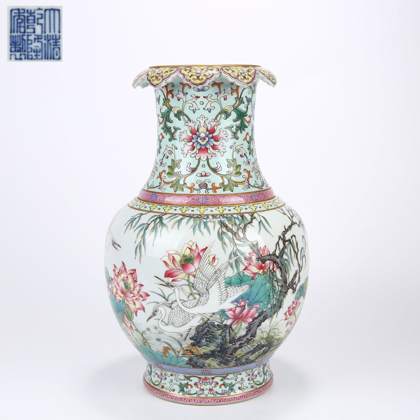 A YANGCAI VASE WITH RUYI-SHAPED MOUTH AND LOTUS-POD-AND-DEER MOTIF SYMBOLIZING CONTINUOUS SUCCESS (1 of 10)